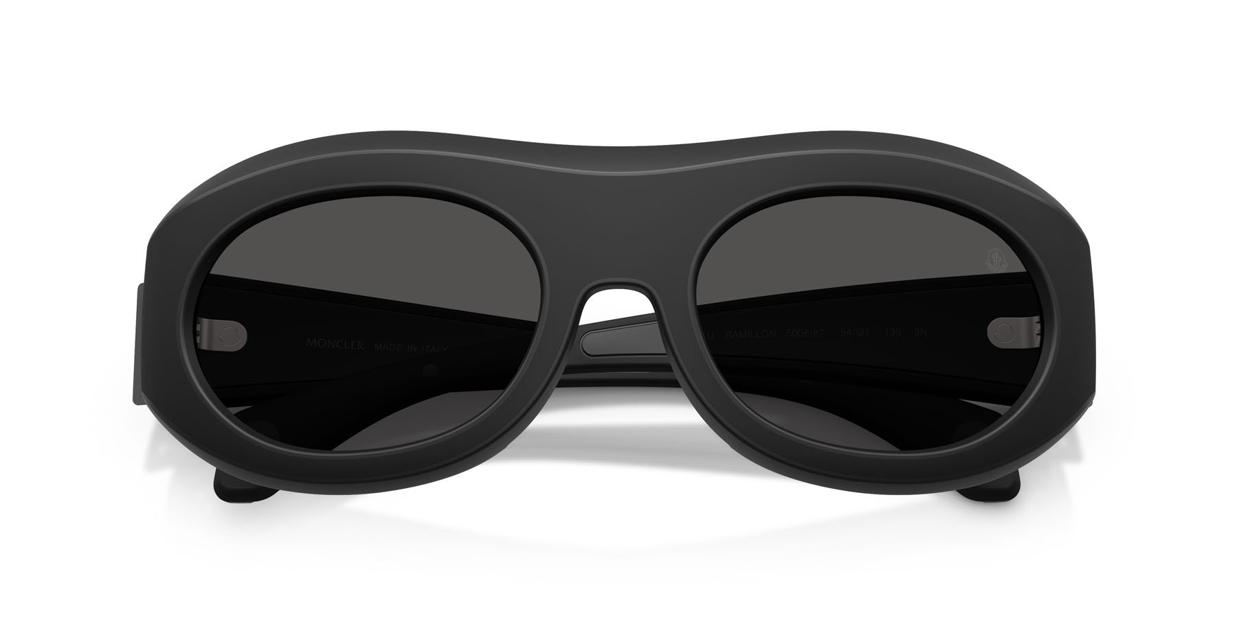 Sunglasses Moncler Ramillon ME 8015U (500687) color nero opaco/nero opaco shape oval lenses grigio scuro tinta unita