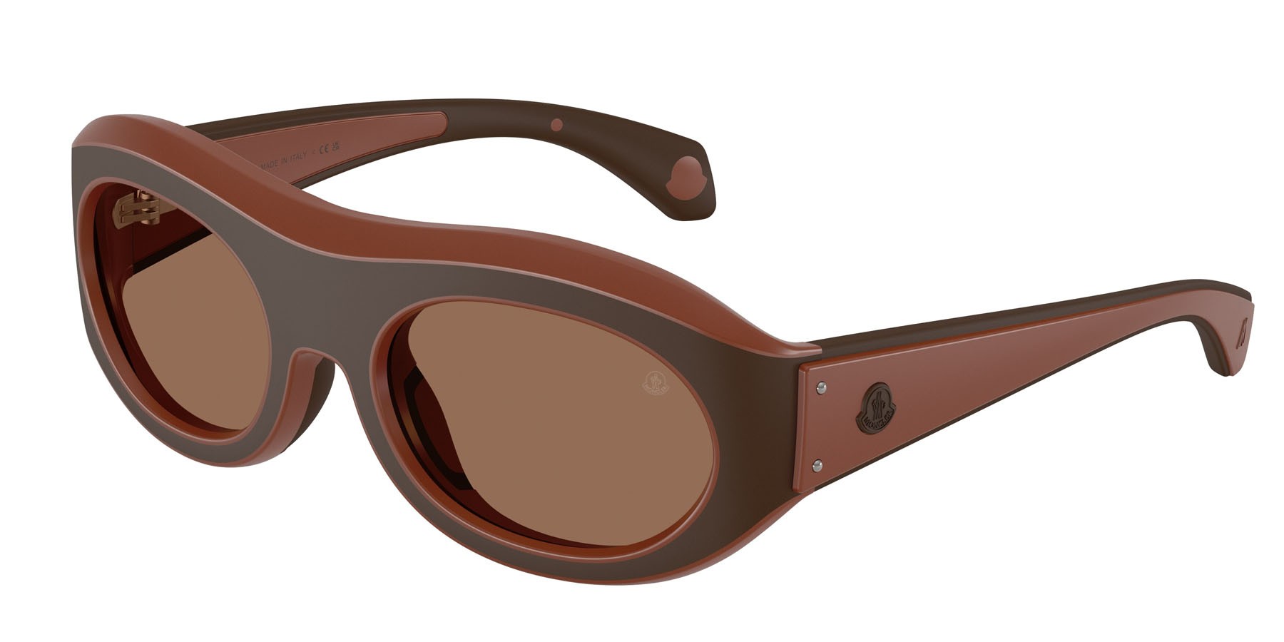 Sunglasses Moncler Ramillon ME 8015U (503573) color cannella opaco/caffe nero opaco shape oval lenses marrone tinta unita