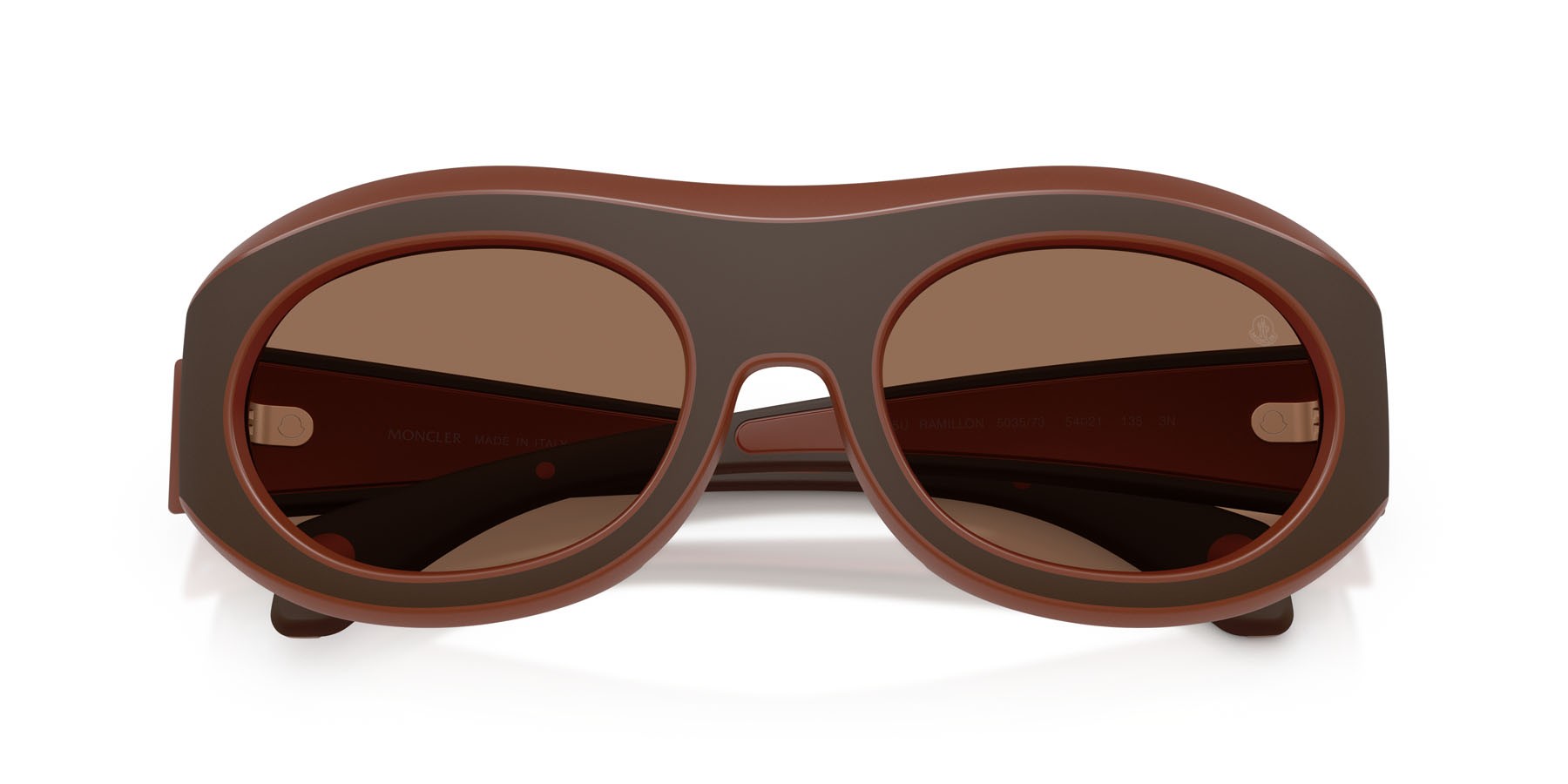 Sunglasses Moncler Ramillon ME 8015U (503573) color cannella opaco/caffe nero opaco shape oval lenses marrone tinta unita