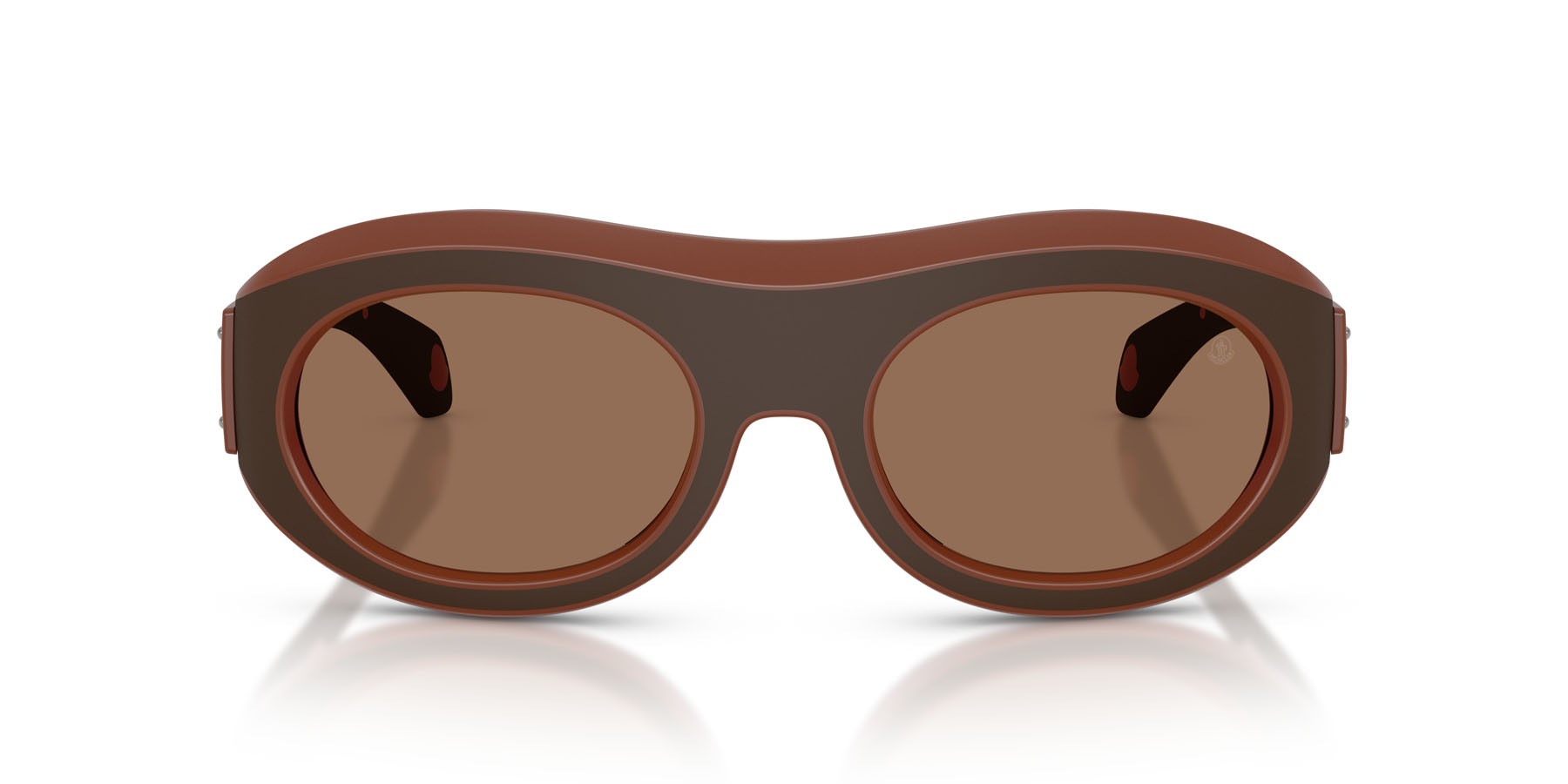 Sunglasses Moncler Ramillon ME 8015U (503573) color cannella opaco/caffe nero opaco shape oval lenses marrone tinta unita