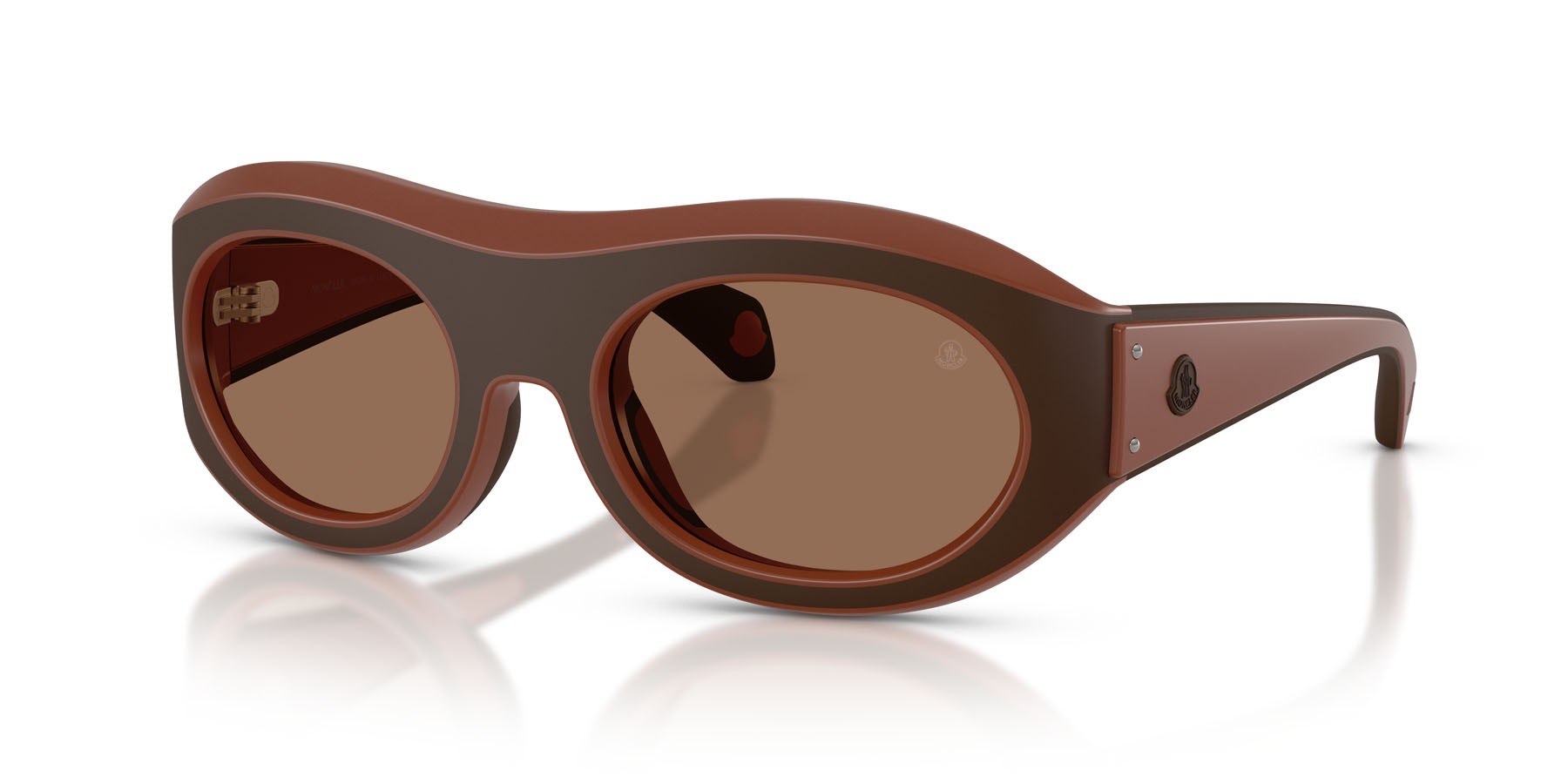 Sunglasses Moncler Ramillon ME 8015U (503573) color cannella opaco/caffe nero opaco shape oval lenses marrone tinta unita