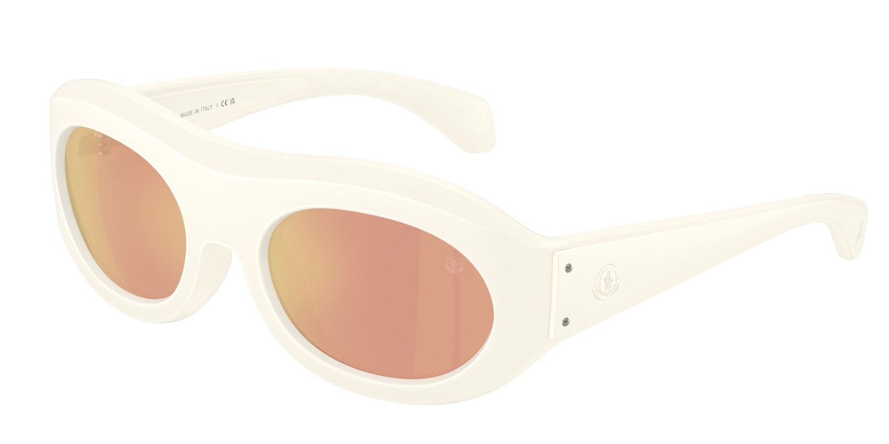 Sunglasses Moncler Ramillon ME 8015U (50367J) color vaniglia opaco shape oval lenses marrone specchiato oro