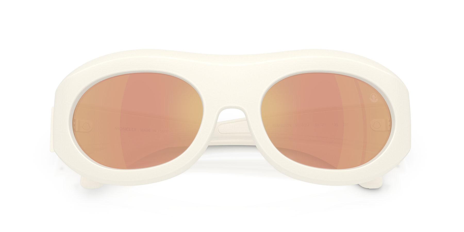 Sunglasses Moncler Ramillon ME 8015U (50367J) color vaniglia opaco shape oval lenses marrone specchiato oro