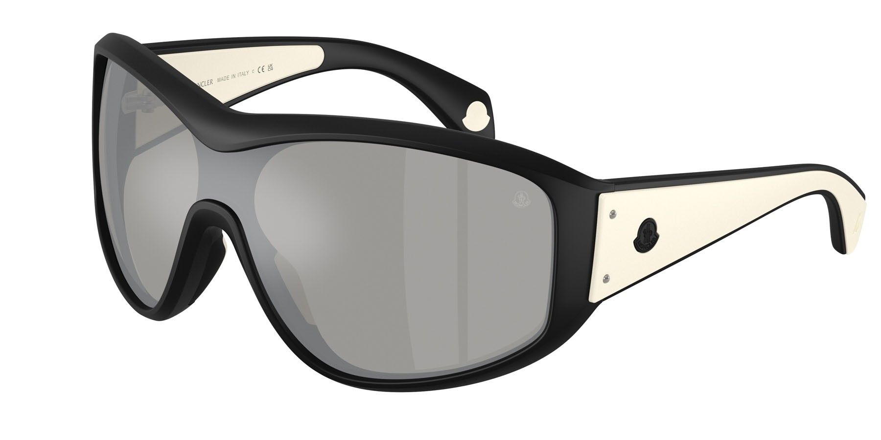 Occhiali da sole Moncler Thyra ME 8016U (50026G) colore nero opaco forma ovale lenti argento a specchio