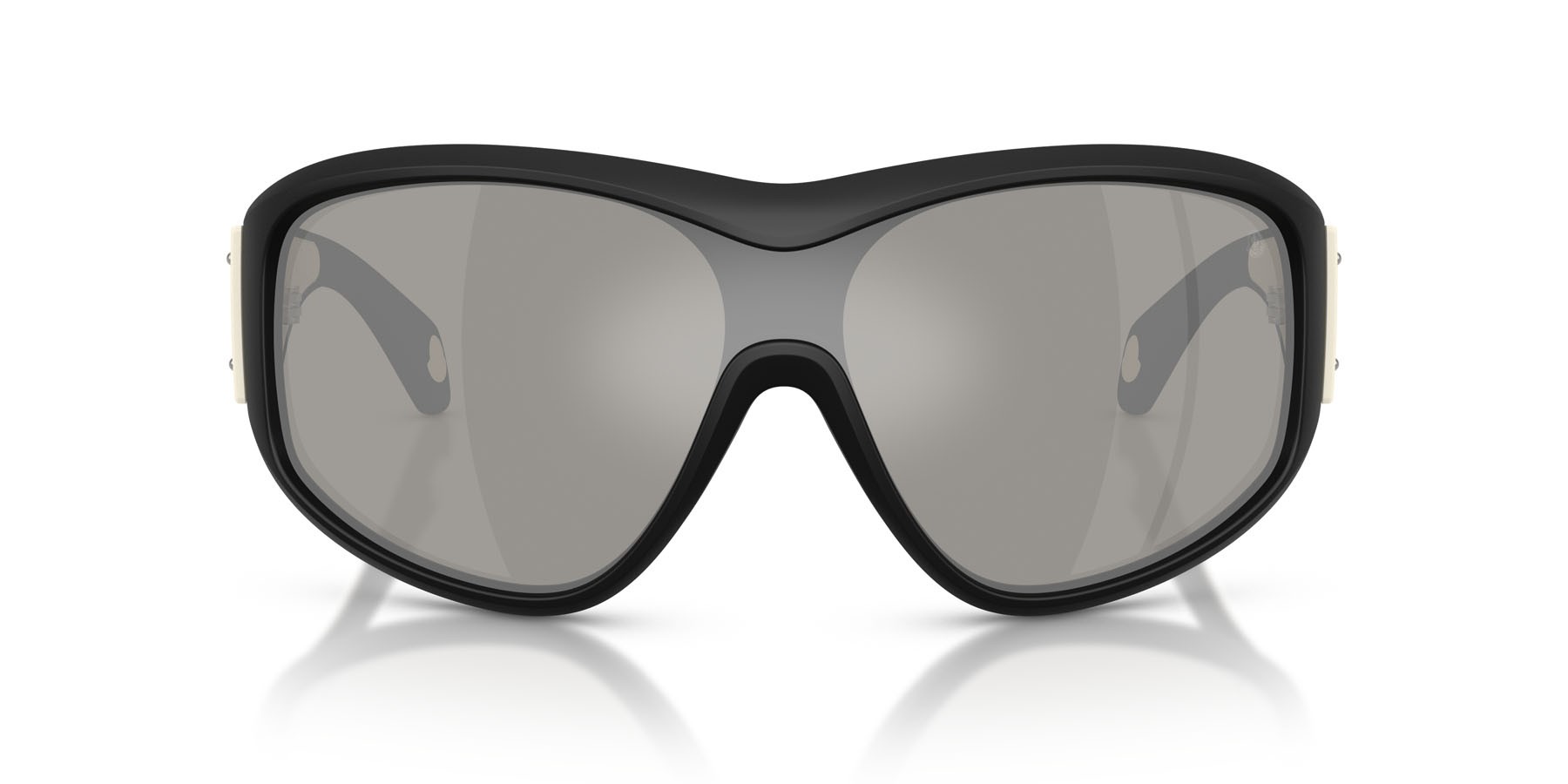 Occhiali da sole Moncler Thyra ME 8016U (50026G) colore nero opaco forma ovale lenti argento a specchio
