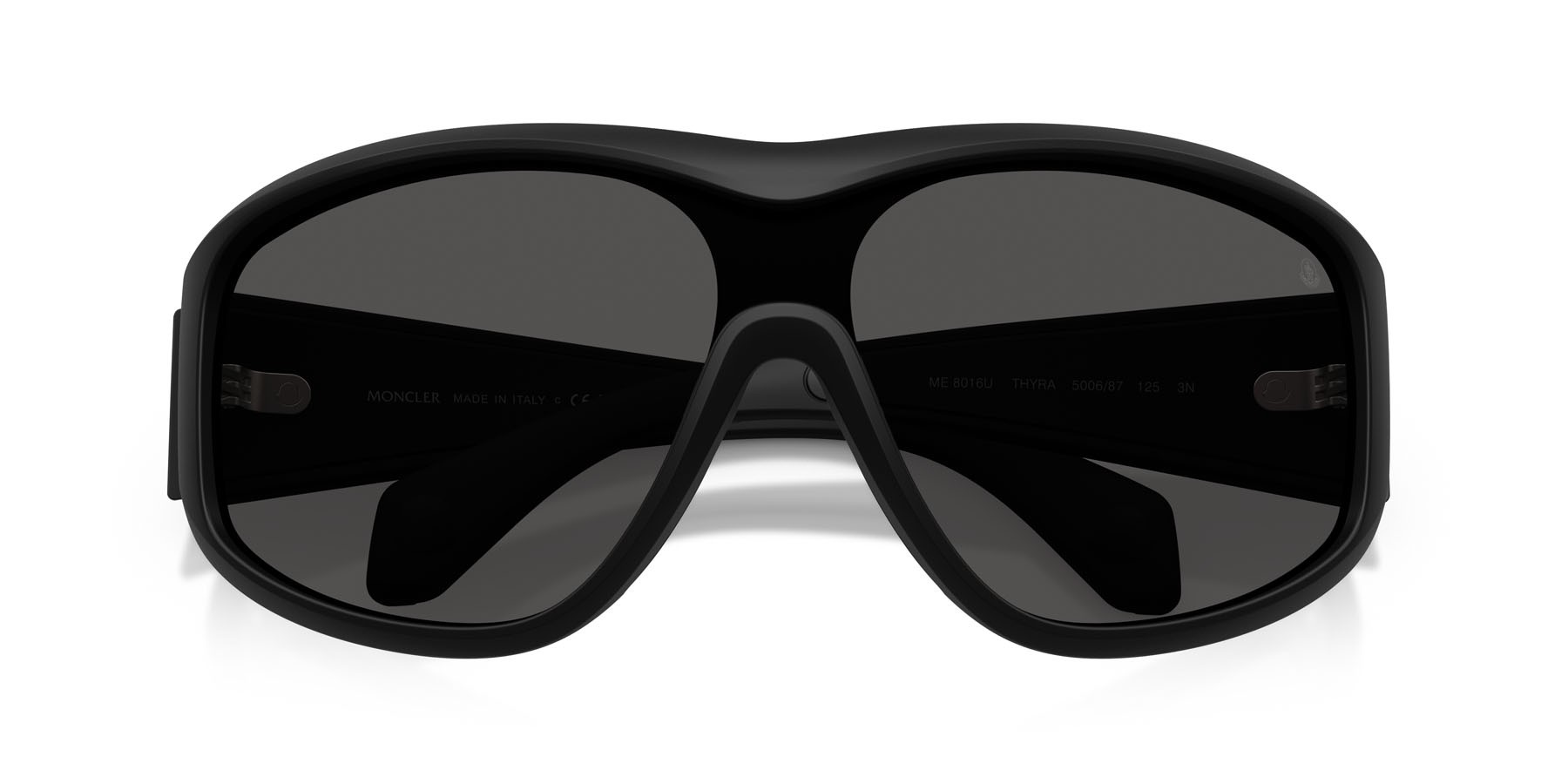Occhiali da sole Moncler Thyra ME 8016U (500687) colore nero opaco forma ovale lenti grigio scuro tinta unita