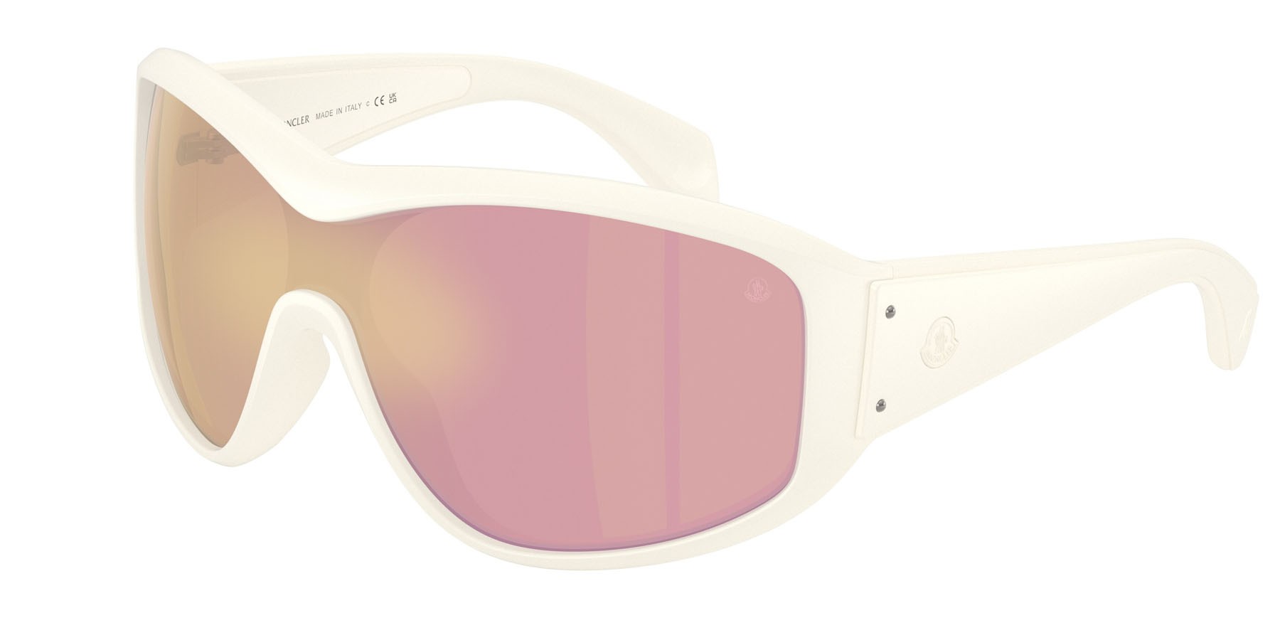 Occhiali da sole Moncler Thyra ME 8016U (50367J) colore vaniglia opaco forma ovale lenti marrone specchiato oro