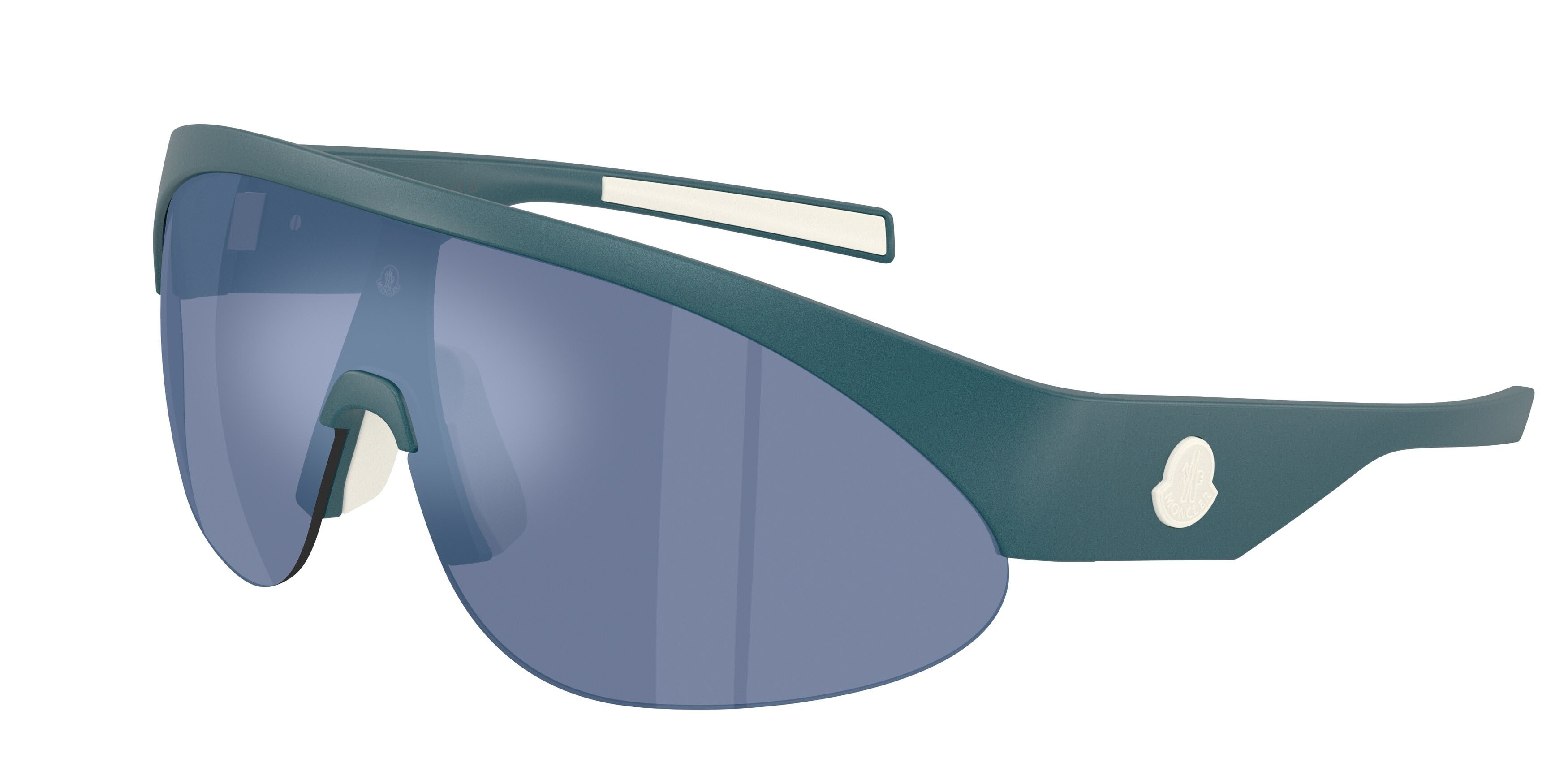 Occhiali da sole Moncler Myrr ME 8019U (50411U) colore blu metallizzato opaco forma ovale lenti blu a specchio