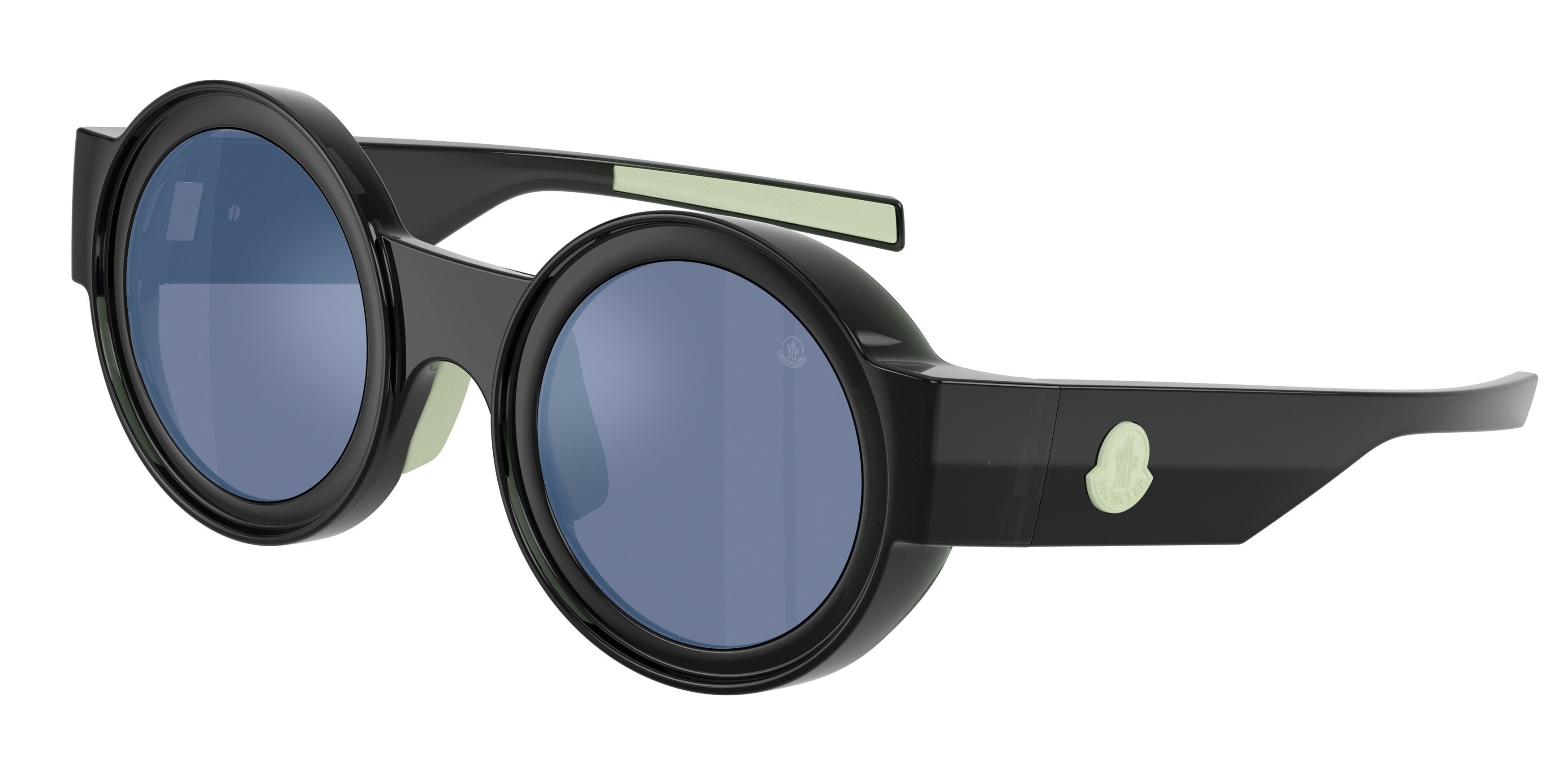 Occhiali da sole Moncler Modus ME 8020U (50391U) colore verde scuro brillante trasparente forma ovale lenti blu a specchio