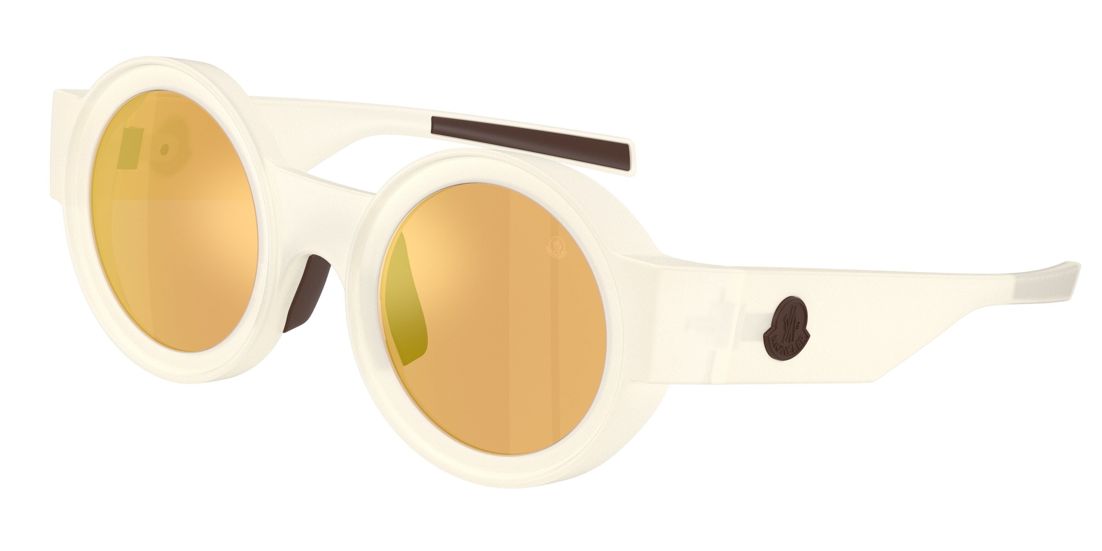 Occhiali da sole Moncler Modus ME 8020U (50407J) colore bianco opalino forma ovale lenti marrone chiaro specchiato oro