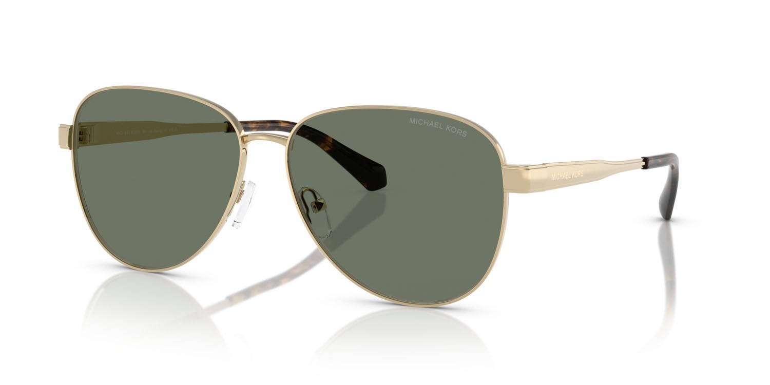 Occhiali da sole Michael Kors Biarritz MK 1160 (10143H) colore oro chiaro lucido forma aviator lenti verde tinta unita
