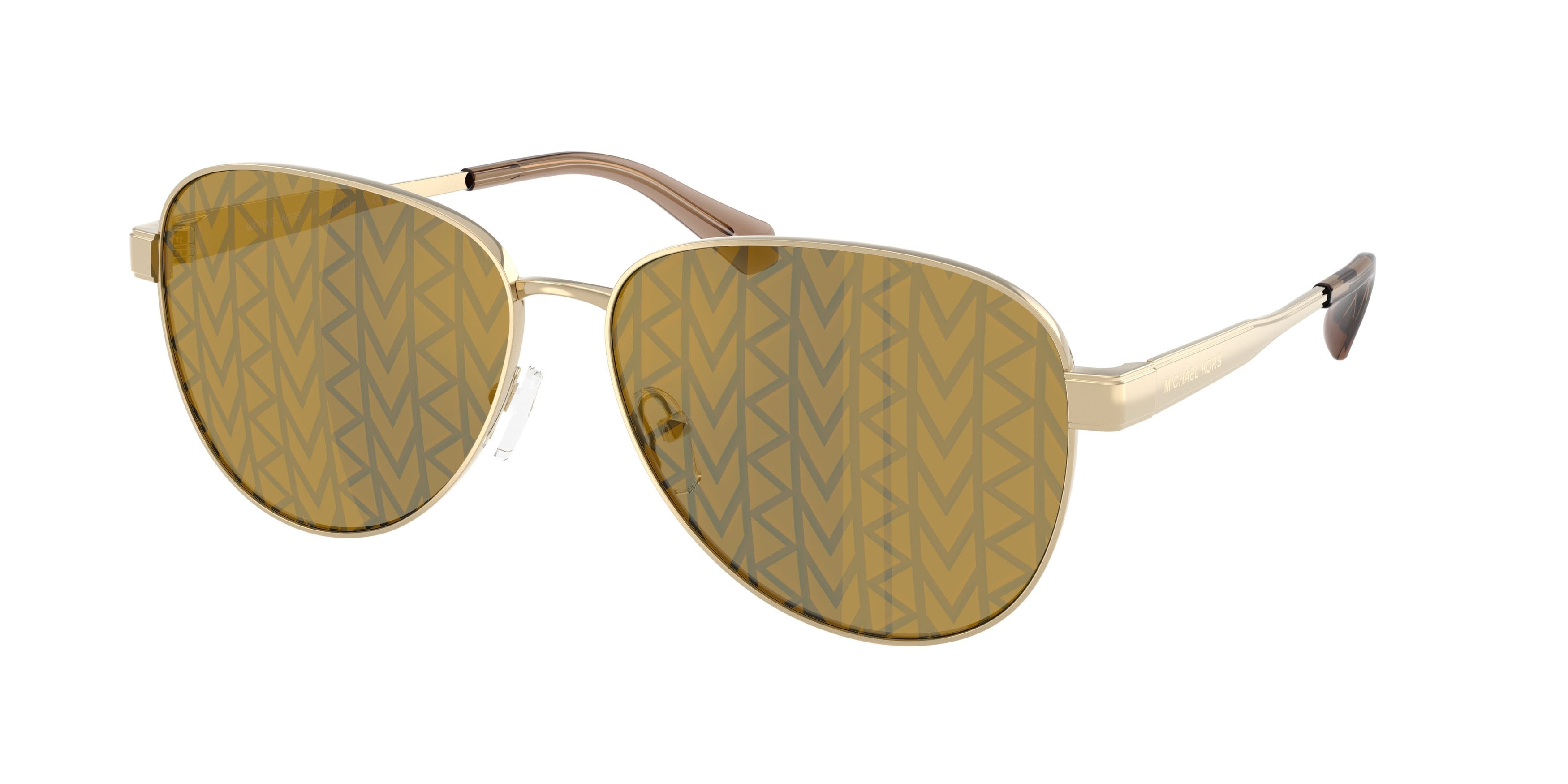 Occhiali da sole Michael Kors Biarritz MK 1160 (10149A) colore oro chiaro forma aviator lenti marrone scuro