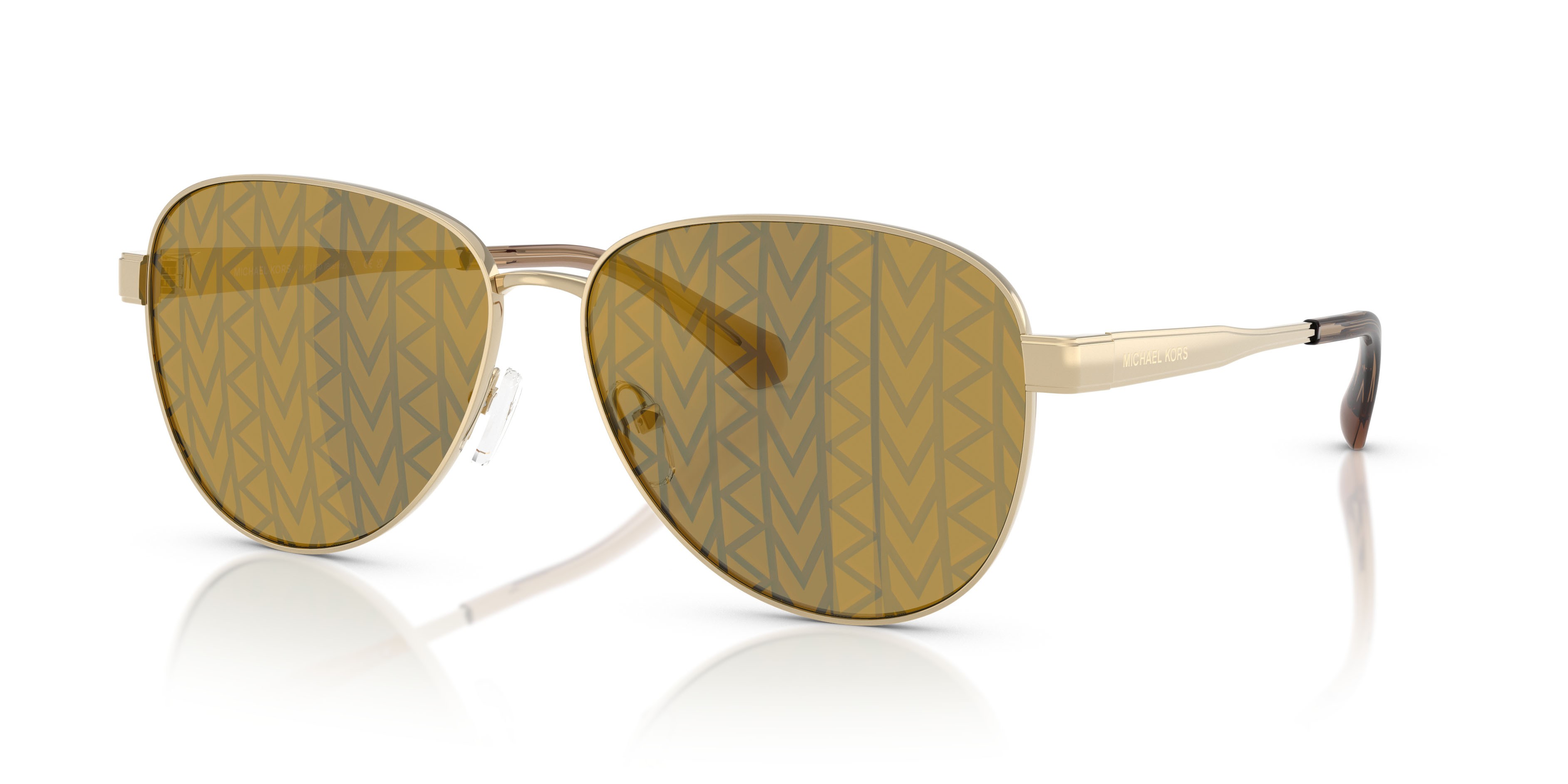Occhiali da sole Michael Kors Biarritz MK 1160 (10149A) colore oro chiaro forma aviator lenti marrone scuro