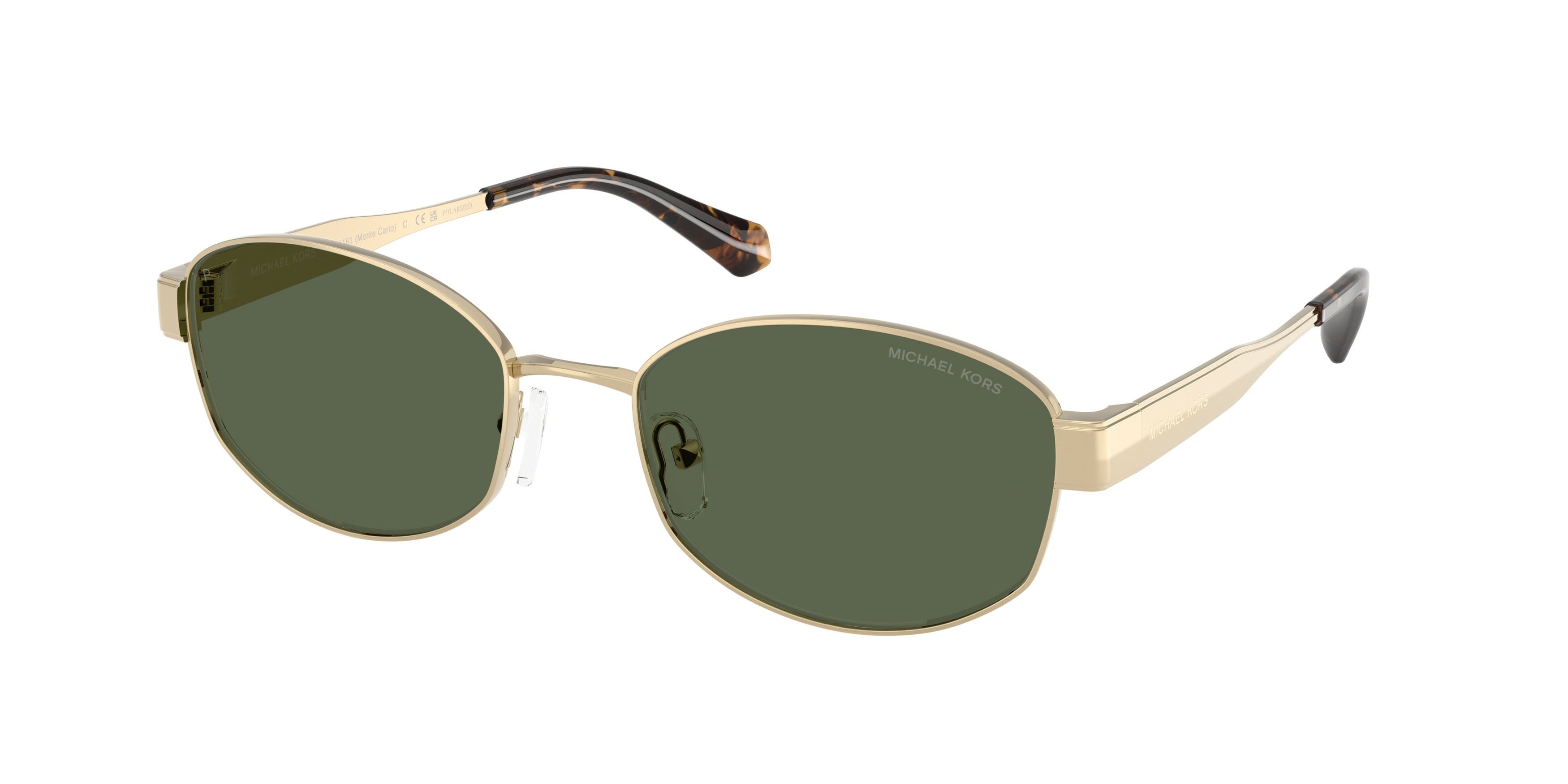 Occhiali da sole Michael Kors Monte Carlo MK 1161 (10149A) colore oro chiaro forma ovale lenti polar verde
