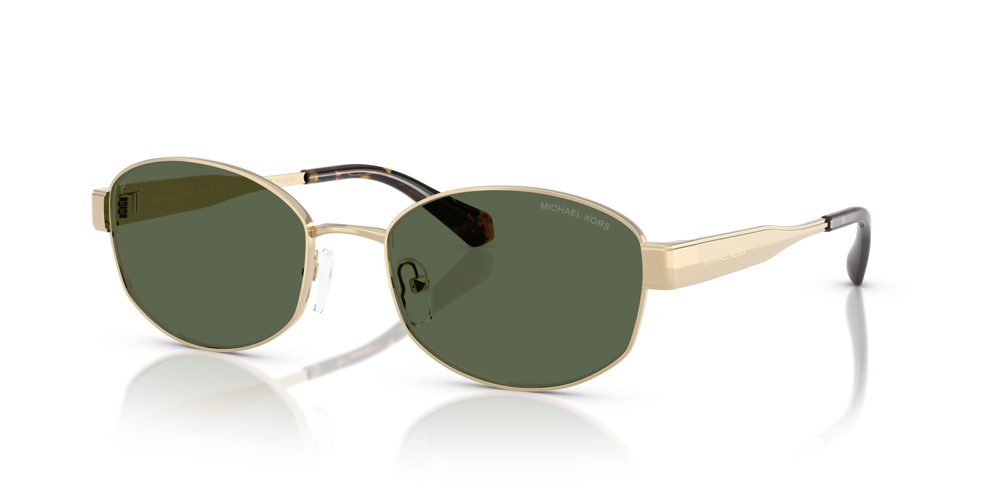 Occhiali da sole Michael Kors Monte Carlo MK 1161 (10149A) colore oro chiaro forma ovale lenti polar verde