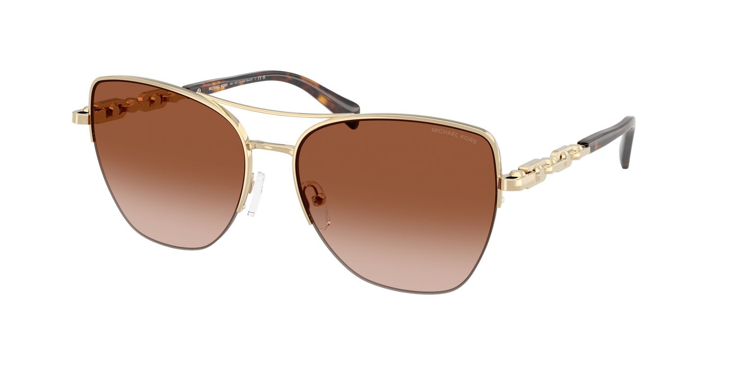 Occhiali da sole Michael Kors Dorado Beach MK 1163 (101413) colore oro chiaro lucido forma quadrato lenti marrone scuro sfumato
