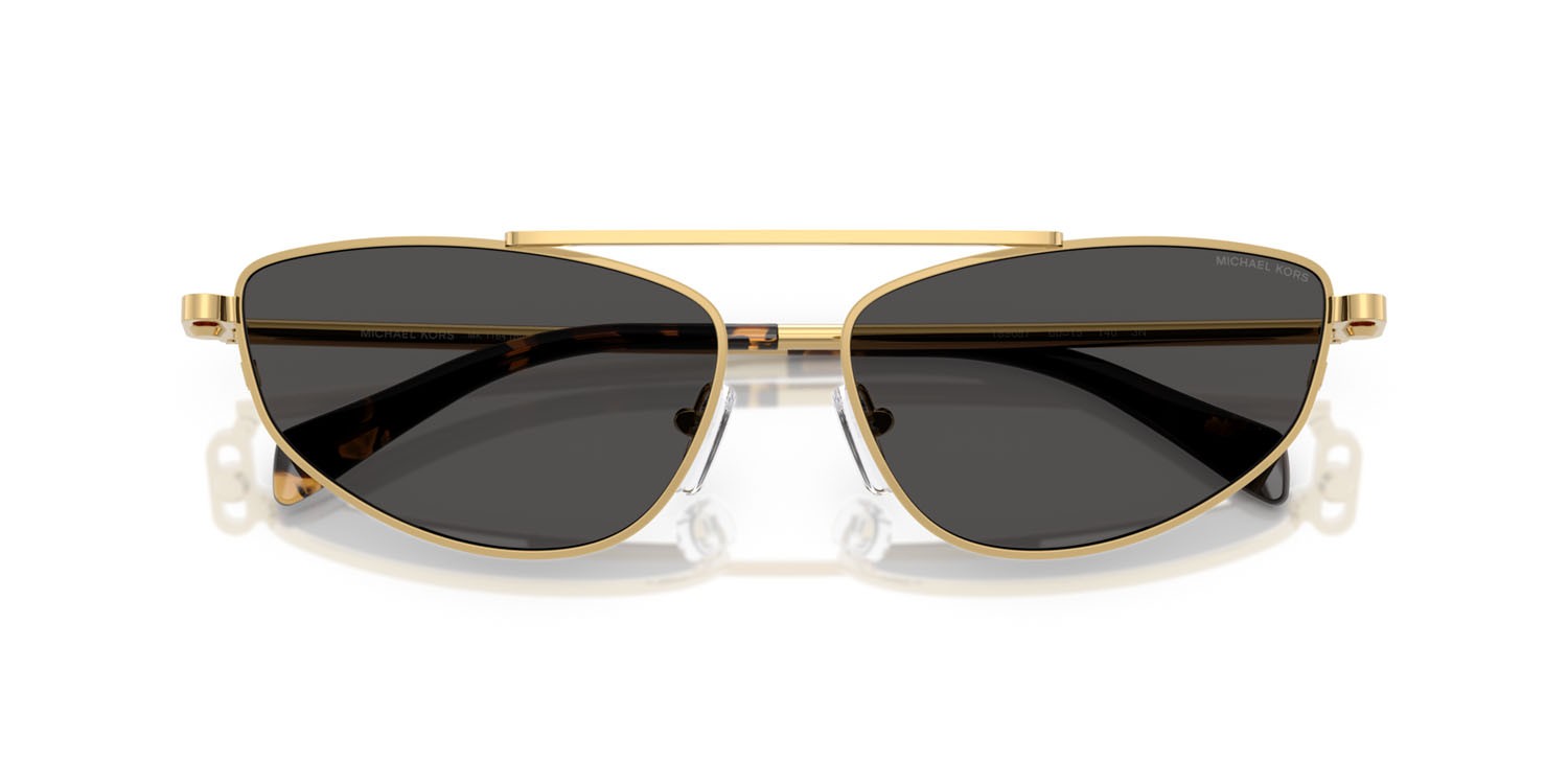 Occhiali da sole Michael Kors Buenos Aires MK 1164 (189687) colore oro giallo lucido forma irregolare lenti grigio scuro tinta unita