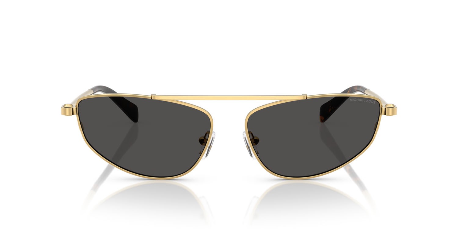 Occhiali da sole Michael Kors Buenos Aires MK 1164 (189687) colore oro giallo lucido forma irregolare lenti grigio scuro tinta unita