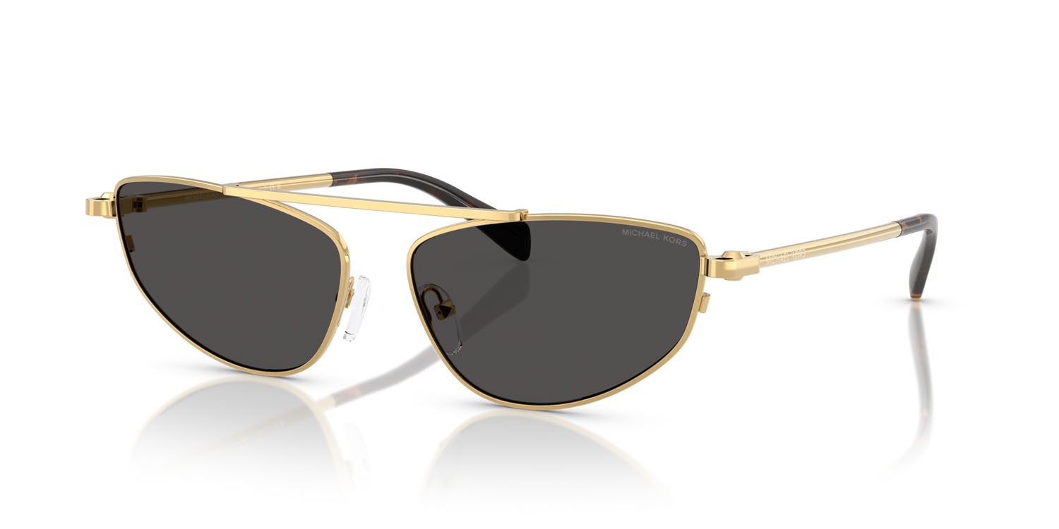 Occhiali da sole Michael Kors Buenos Aires MK 1164 (189687) colore oro giallo lucido forma irregolare lenti grigio scuro tinta unita