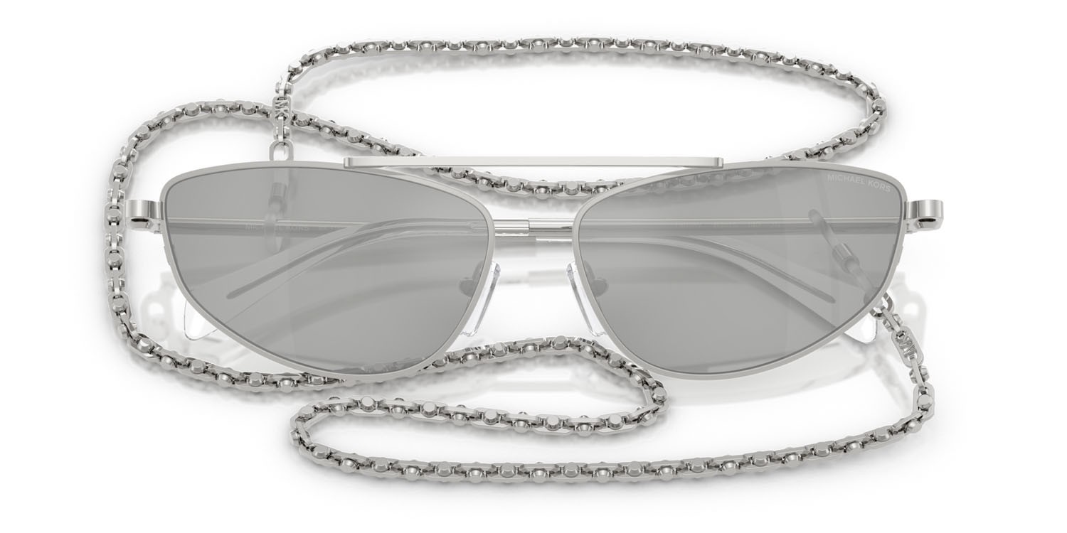 Sunglasses Michael Kors Buenos Aires MK 1164 (19038V) color argento lucido shape irregular lenses argento specchiato