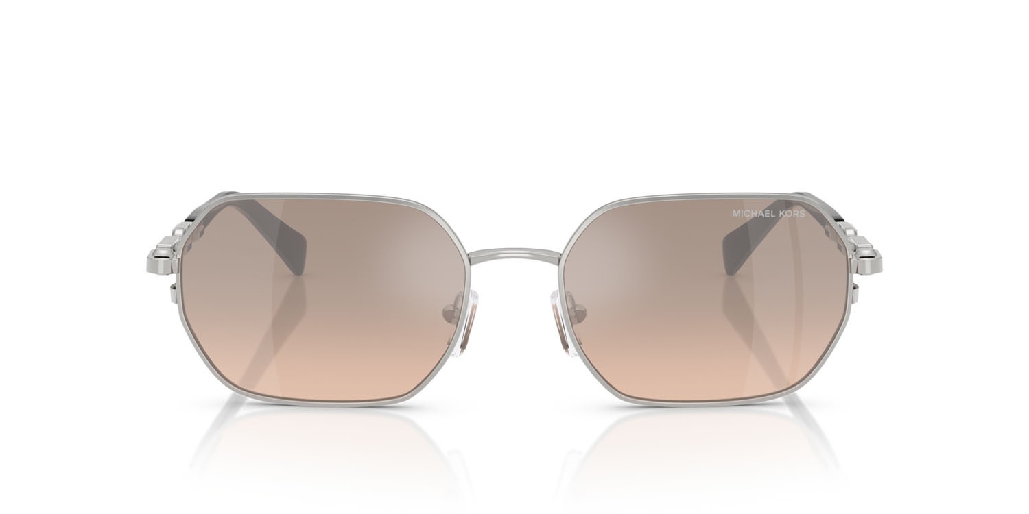 Occhiali da sole Michael Kors Saint Martin MK 1165 (18933D) colore argento lucido forma irregolare lenti kaki argento sfumato