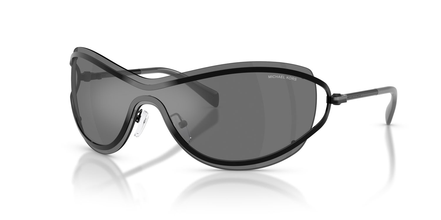 Occhiali da sole Michael Kors La Praia MK 1166 (10056G) colore nero lucido forma irregolare lenti nero a specchio
