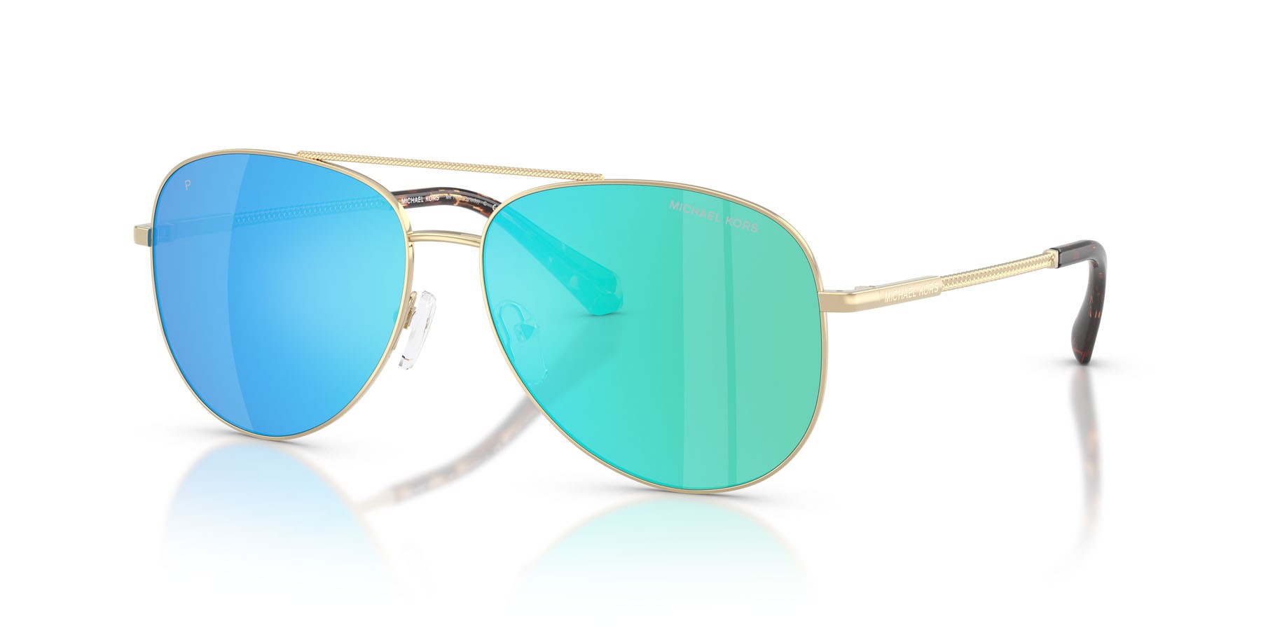 Occhiali da sole Michael Kors Perledo MK 1172 (101425) colore oro chiaro forma aviator lenti polar blu