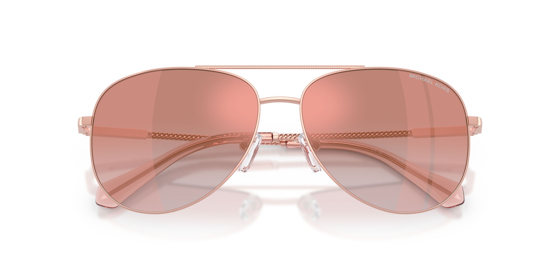 Occhiali da sole Michael Kors Perledo MK 1172 (11086F) colore oro rose forma aviator lenti rosa sfumato rosa a specchio