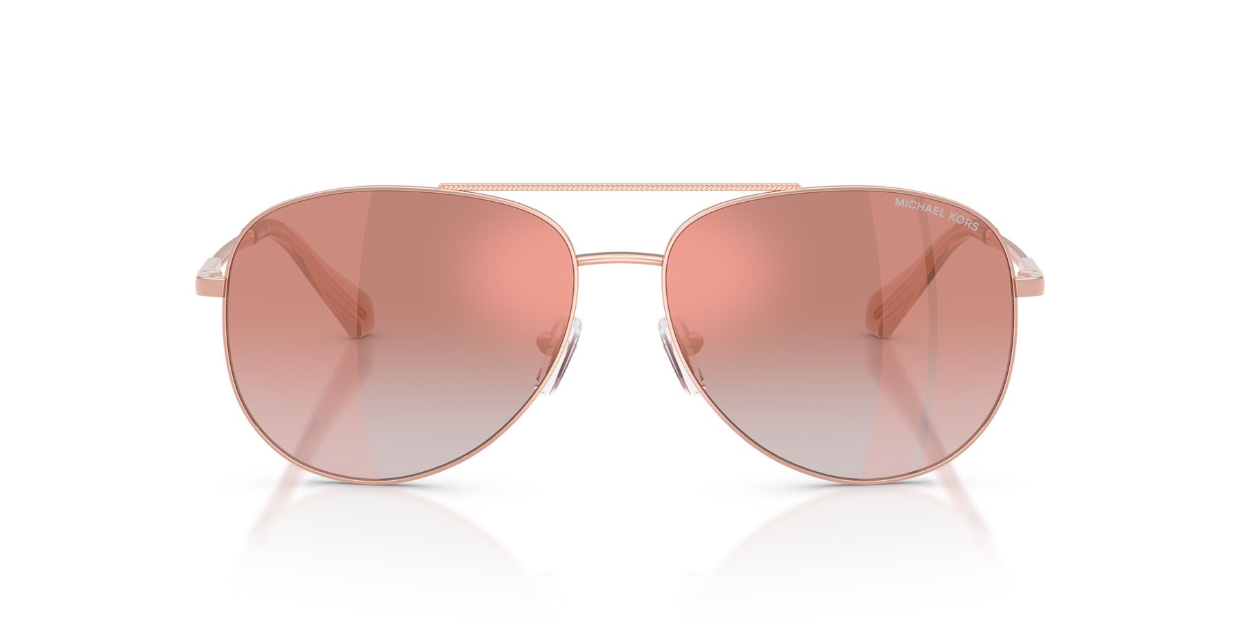 Occhiali da sole Michael Kors Perledo MK 1172 (11086F) colore oro rose forma aviator lenti rosa sfumato rosa a specchio