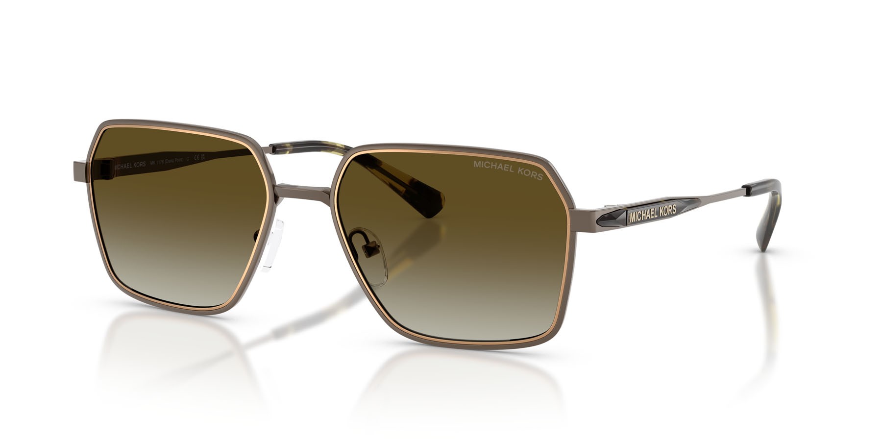 Occhiali da sole Michael Kors Dana Point MK 1176 (10017Z) colore husk opaco forma quadrato lenti verde oliva sfumato