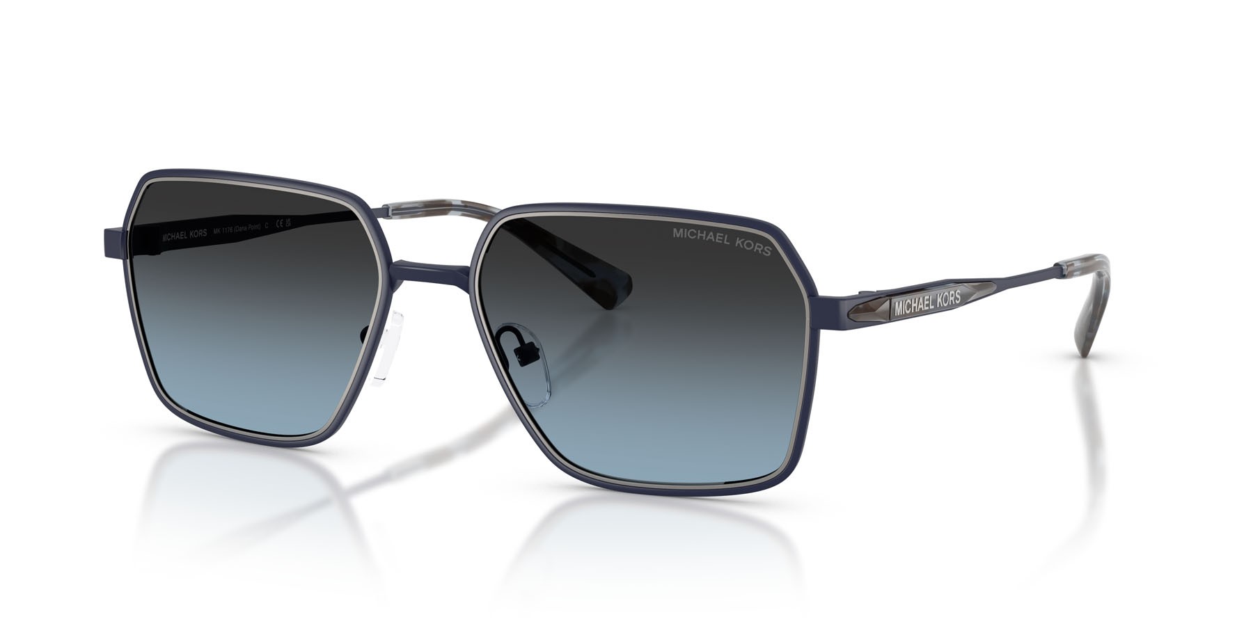 Occhiali da sole Michael Kors Dana Point MK 1176 (1207V1) colore blu navy opaco forma quadrato lenti blu sfumato