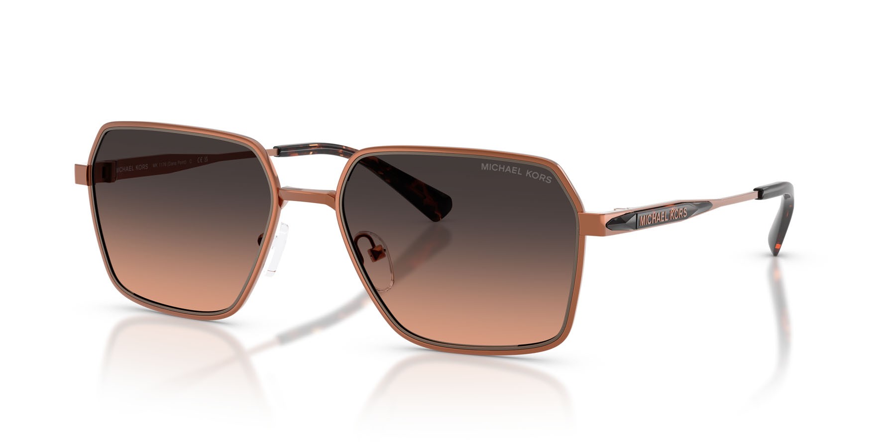 Occhiali da sole Michael Kors Dana Point MK 1176 (19000L) colore rame lucido forma quadrato lenti marrone sfumato