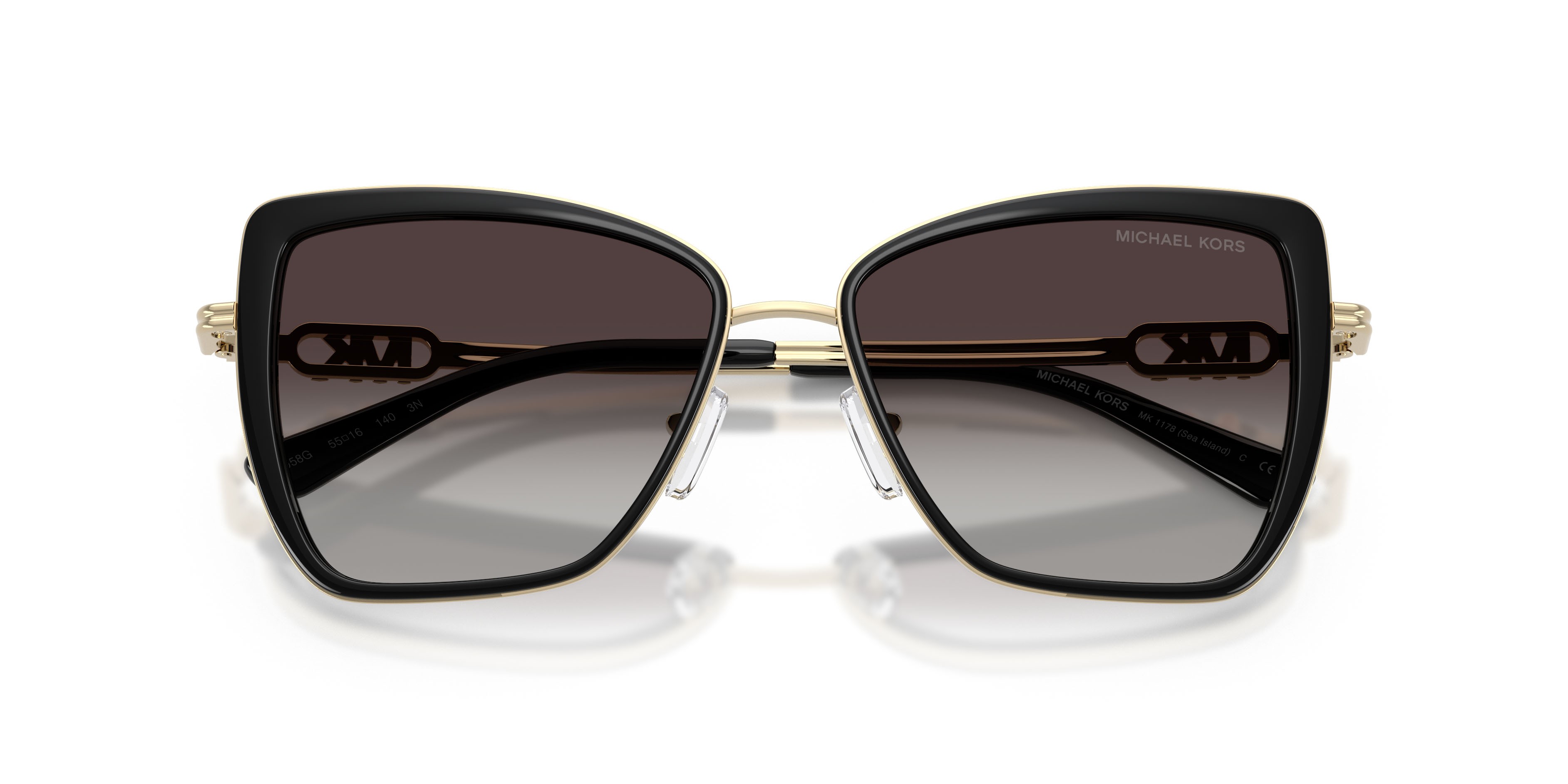 Occhiali da sole Michael Kors Sea Island MK 1178 (30058G) colore nero forma farfalla lenti grigio chiaro sfumato nero