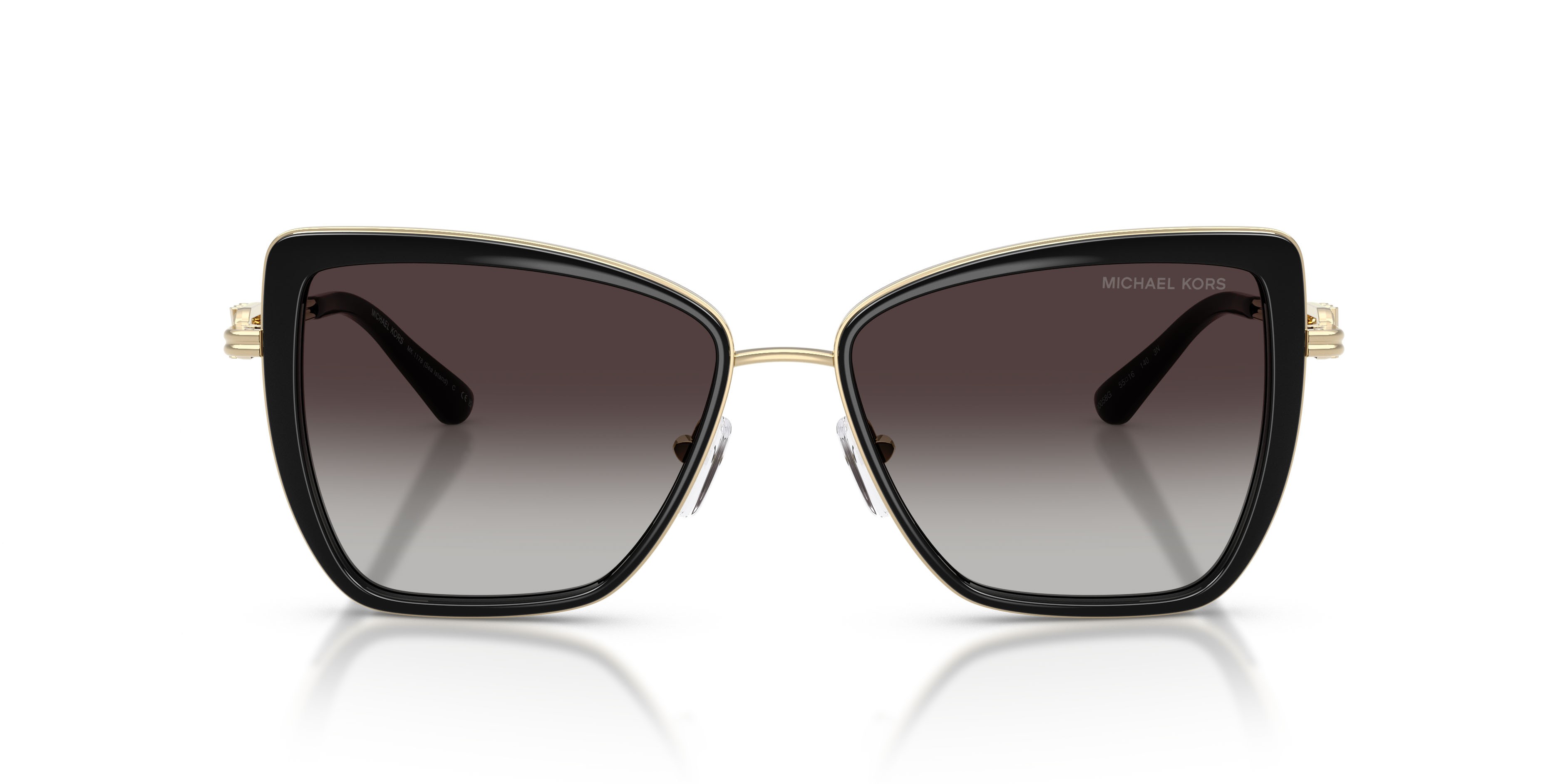 Occhiali da sole Michael Kors Sea Island MK 1178 (30058G) colore nero forma farfalla lenti grigio chiaro sfumato nero