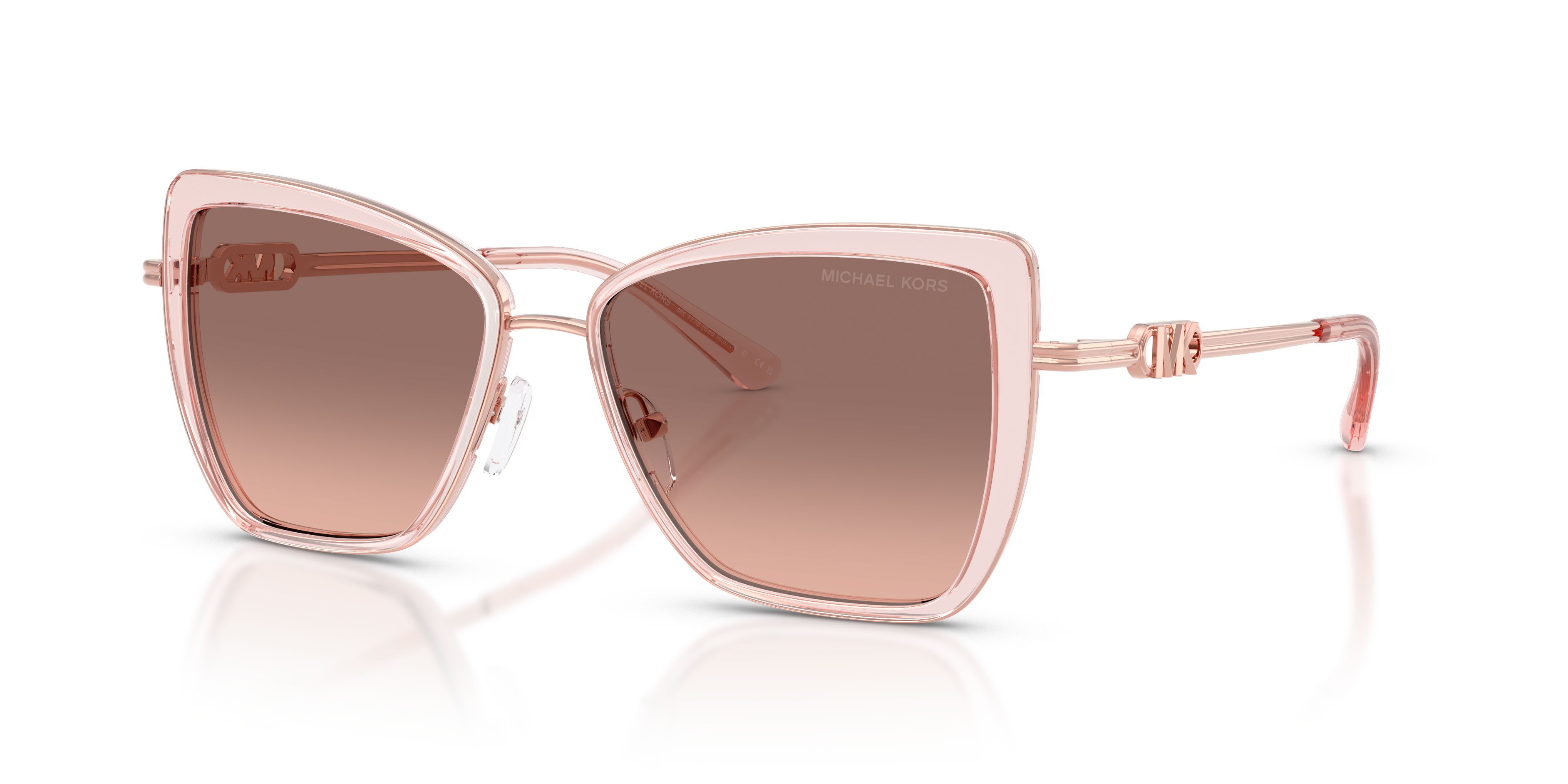 Occhiali da sole Michael Kors Sea Island MK 1178 (310113) colore rosa trasparente forma farfalla lenti sfumato grigio