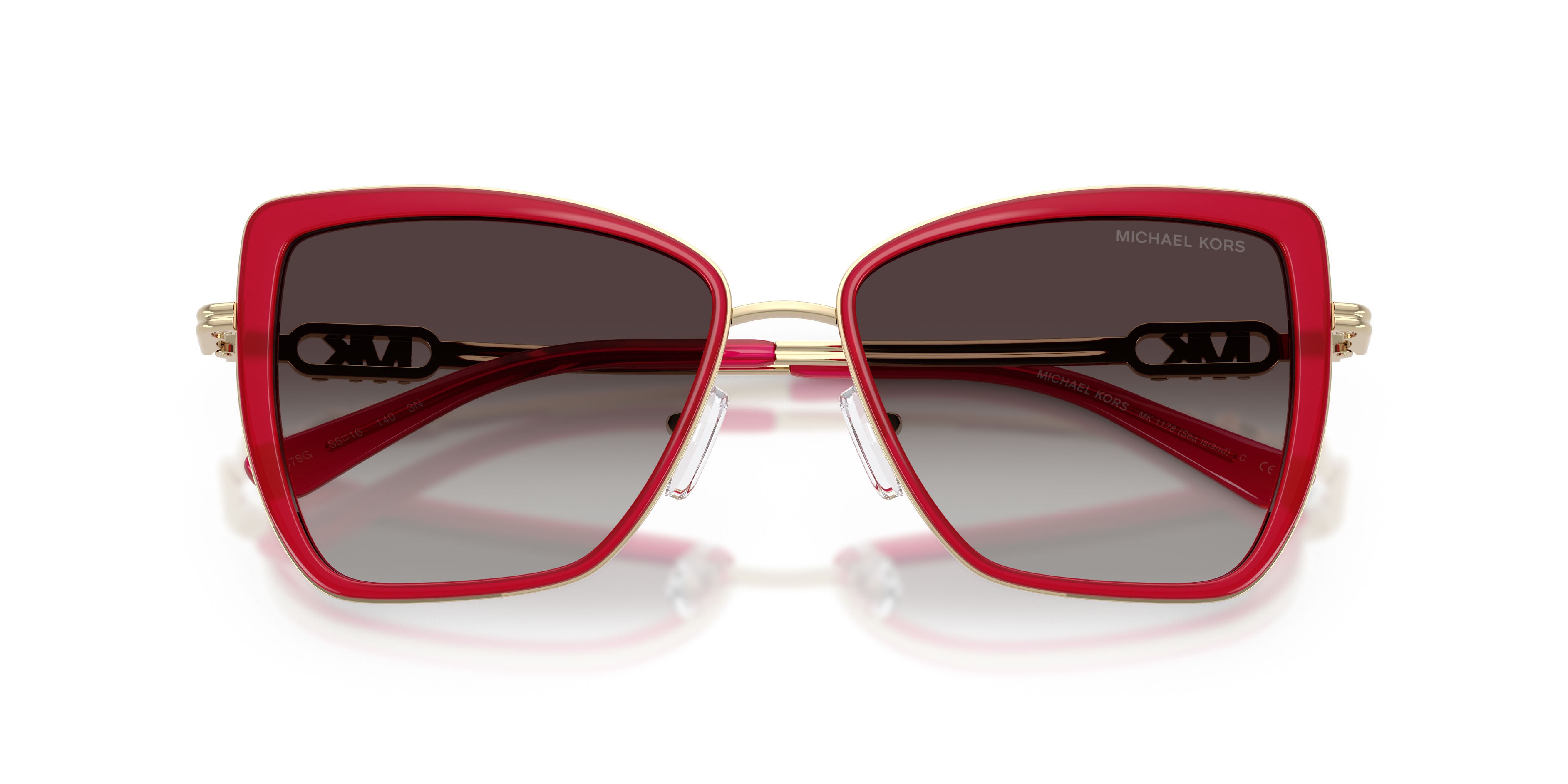 Occhiali da sole Michael Kors Sea Island MK 1178 (40578G) colore lampone forma farfalla lenti grigio chiaro sfumato nero