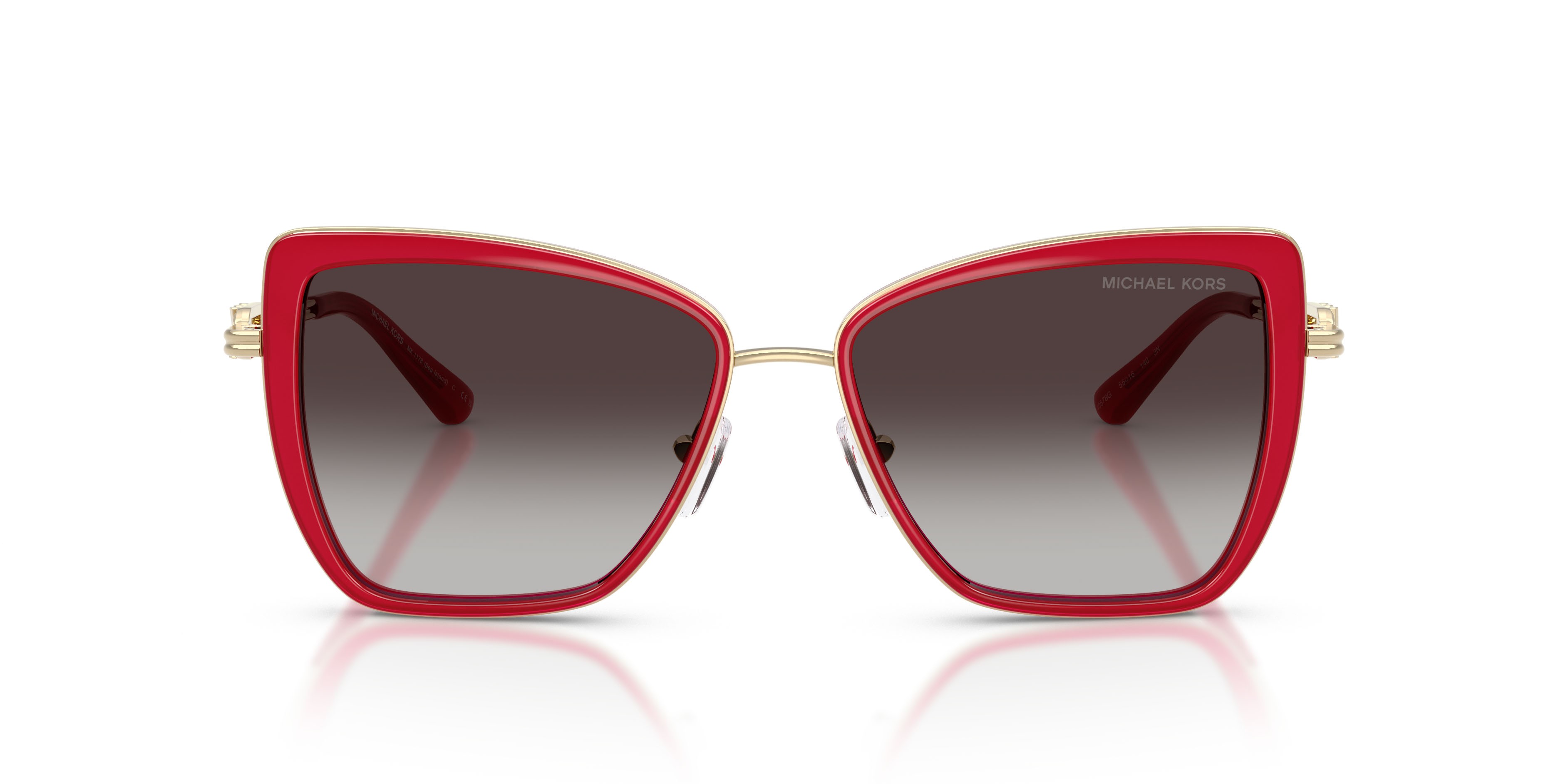 Occhiali da sole Michael Kors Sea Island MK 1178 (40578G) colore lampone forma farfalla lenti grigio chiaro sfumato nero