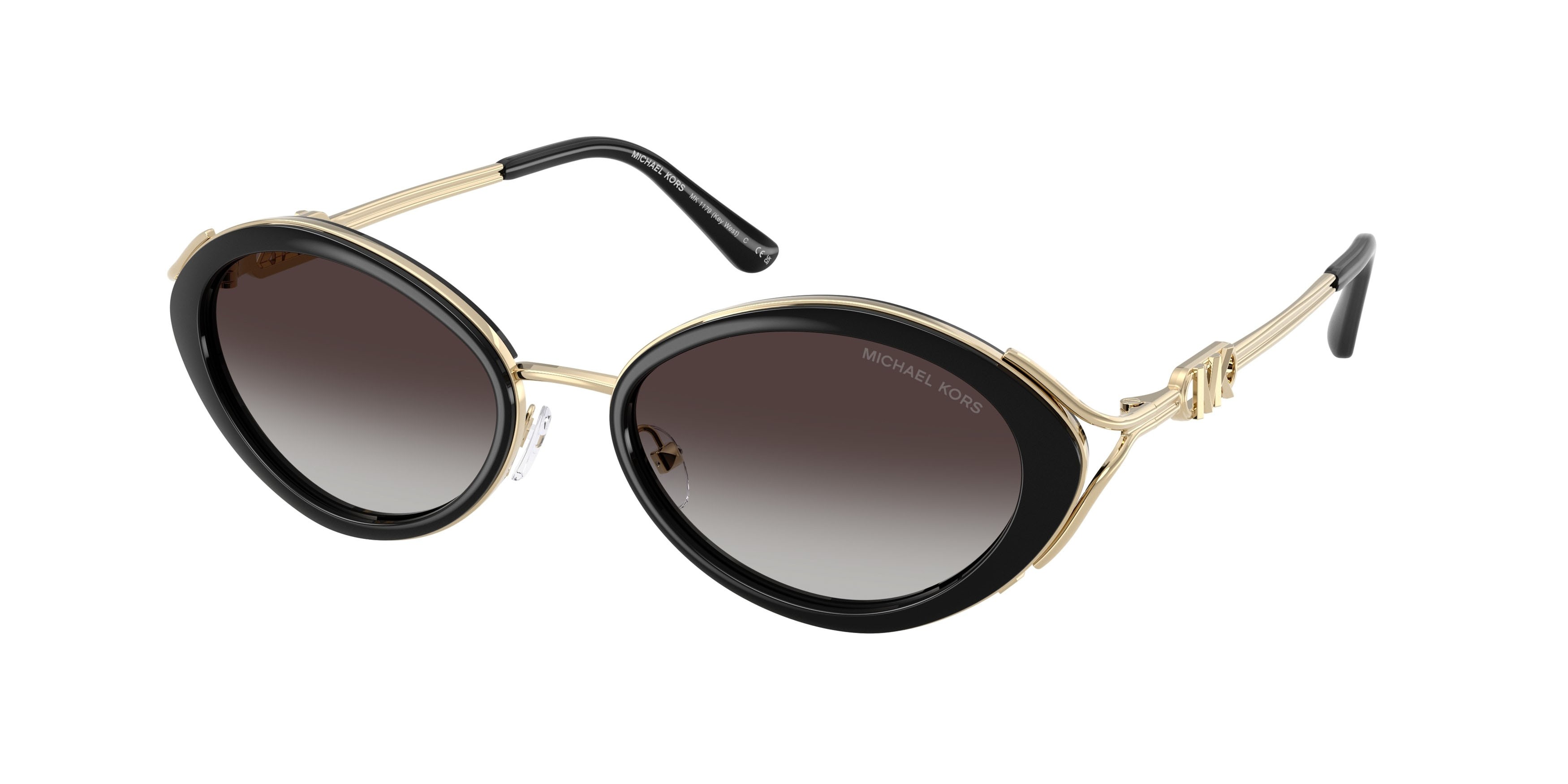 Occhiali da sole Michael Kors Key West MK 1179 (30058G) colore nero forma ovale lenti grigio chiaro sfumato nero