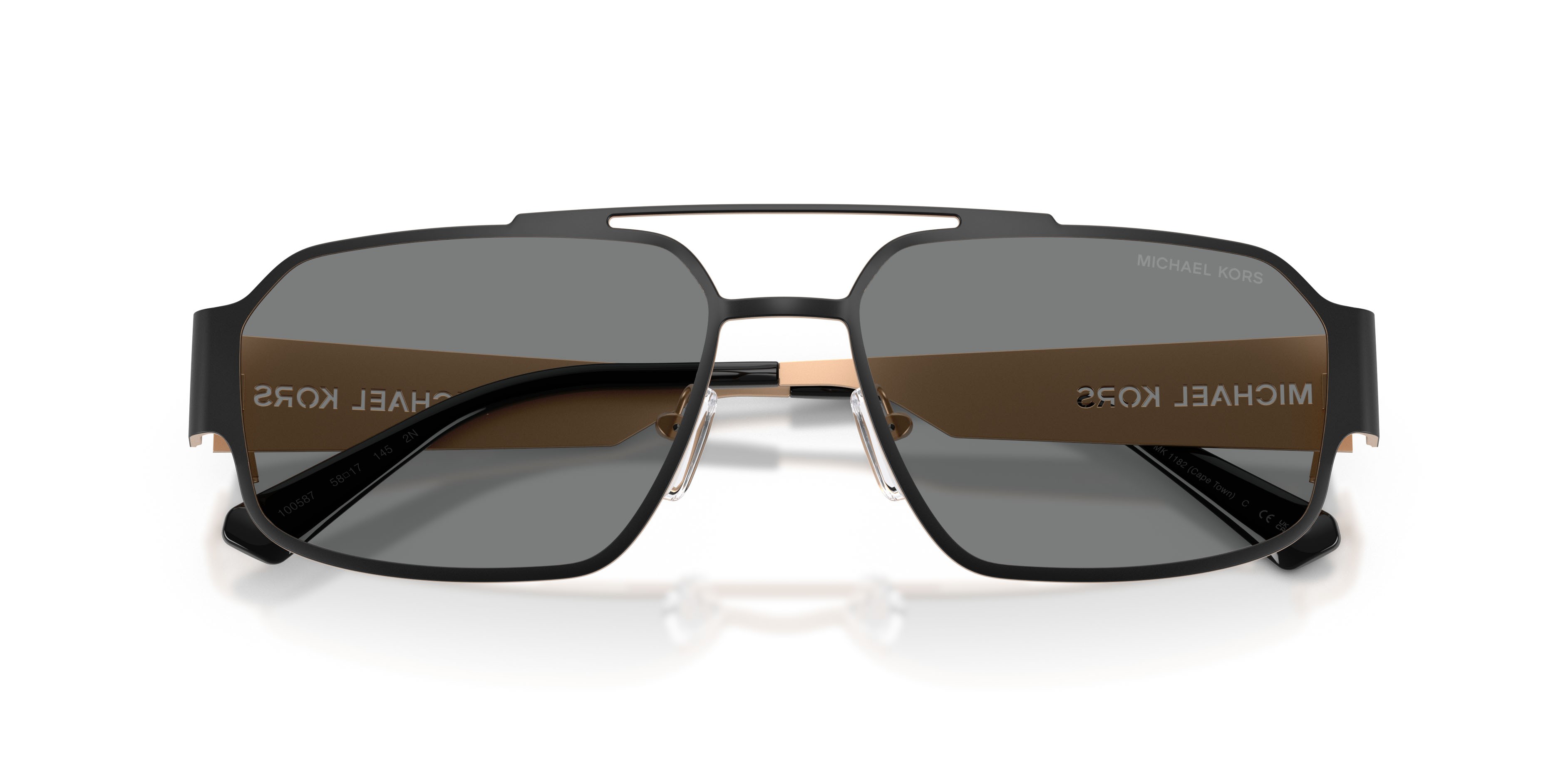 Occhiali da sole Michael Kors Cape Town MK 1182 (100587) colore nero opaco forma rettangolare lenti grigio scuro