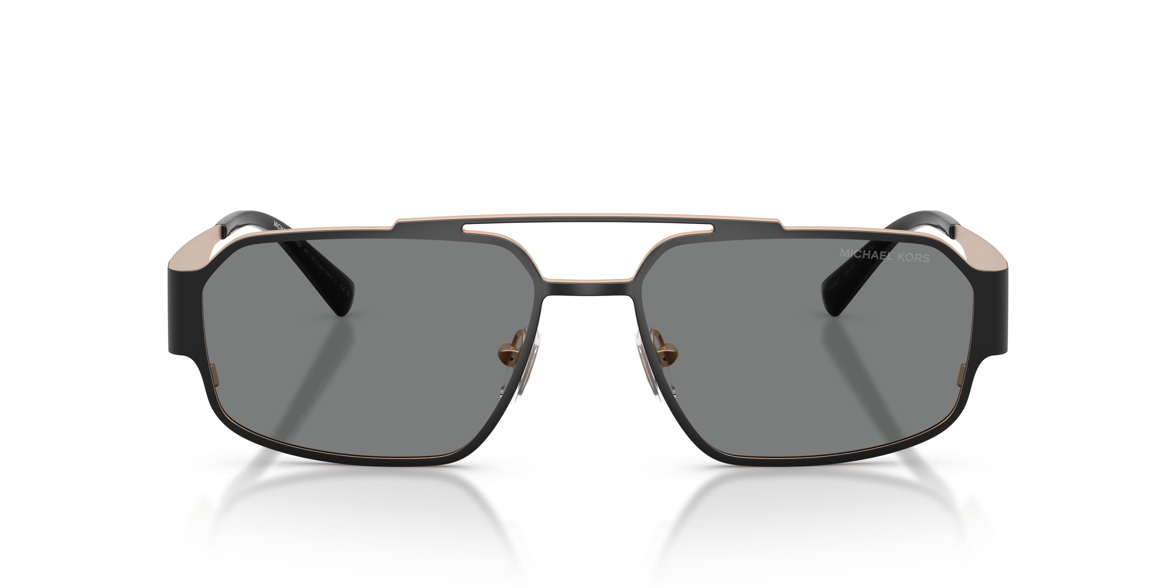 Occhiali da sole Michael Kors Cape Town MK 1182 (100587) colore nero opaco forma rettangolare lenti grigio scuro
