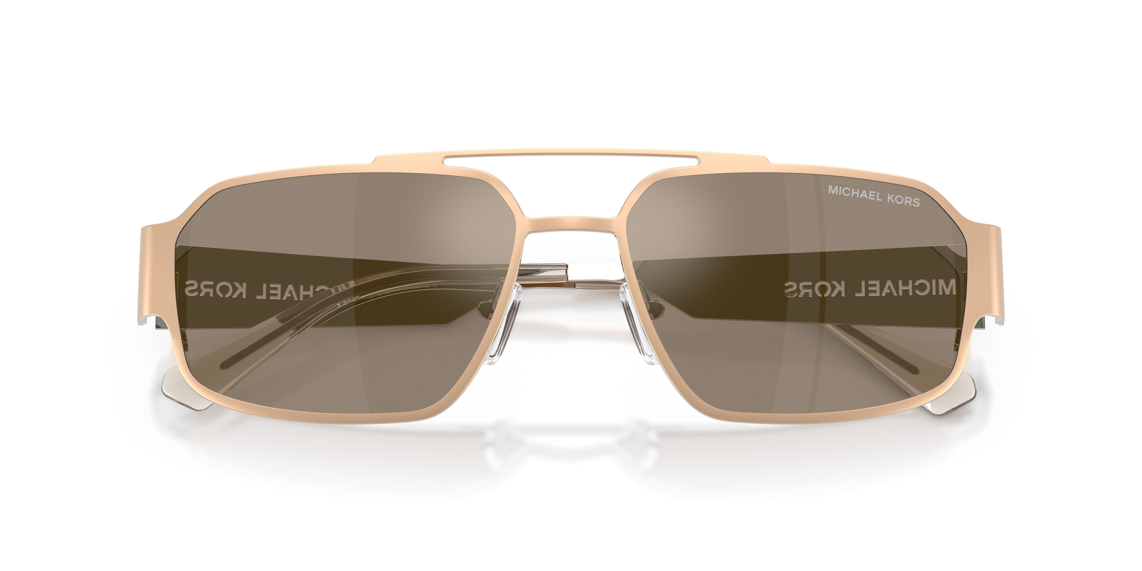Occhiali da sole Michael Kors Cape Town MK 1182 (10145A) colore oro opaco forma rettangolare lenti specchiata argento/marrone