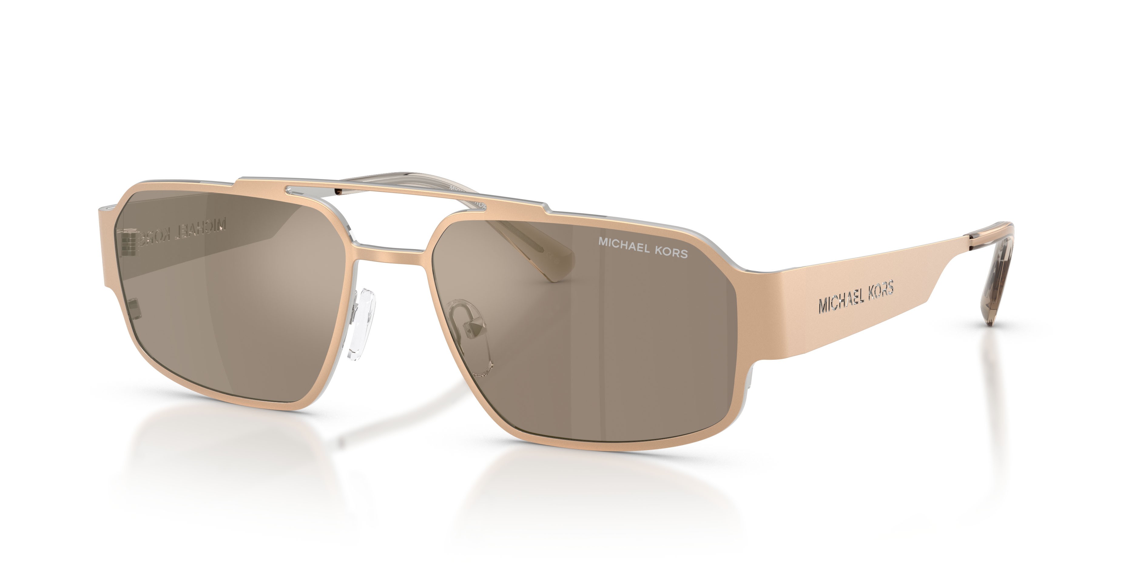 Occhiali da sole Michael Kors Cape Town MK 1182 (10145A) colore oro opaco forma rettangolare lenti specchiata argento/marrone