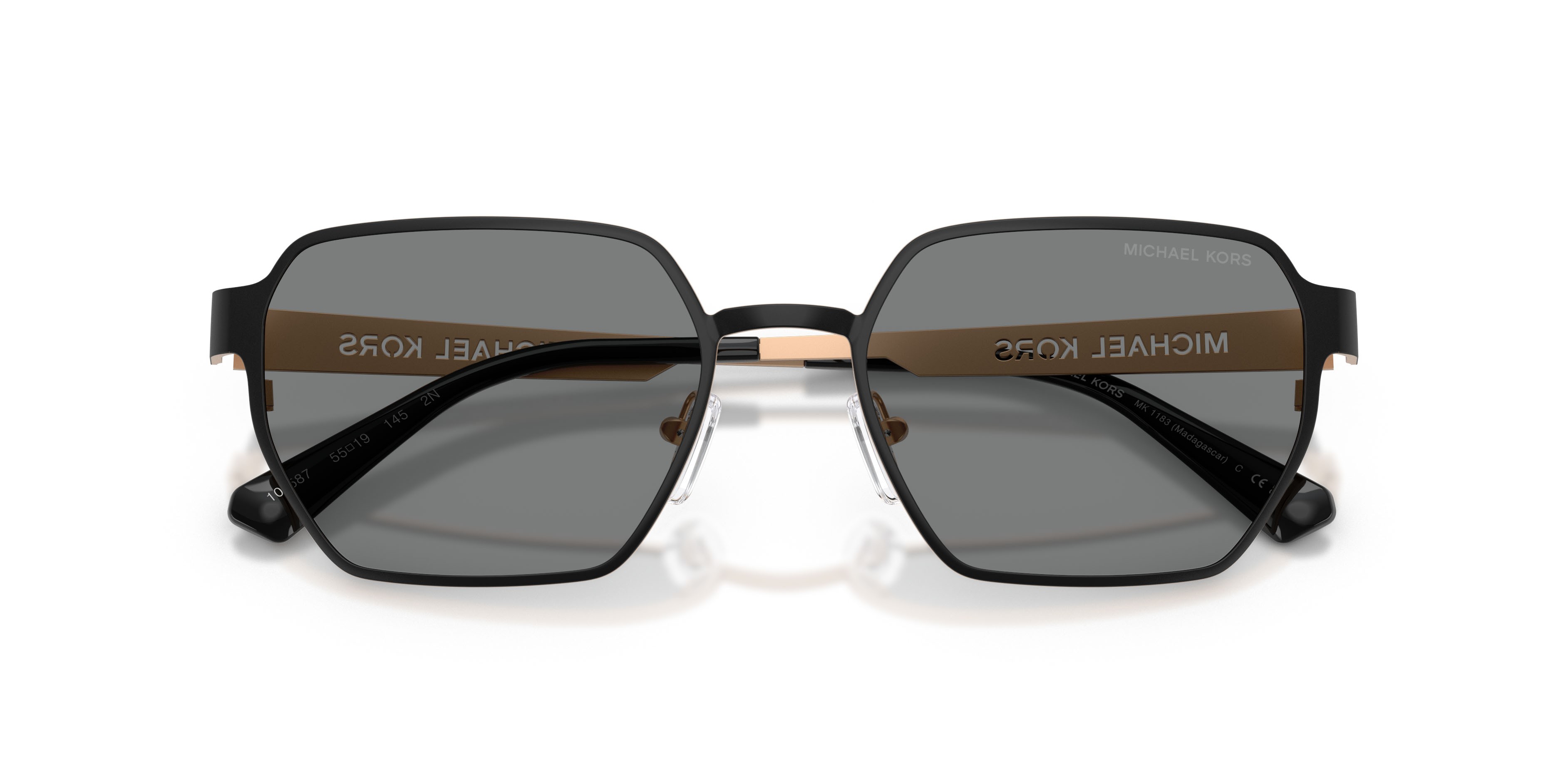 Occhiali da sole Michael Kors Madagascar MK 1183 (100587) colore nero opaco forma irregolare lenti grigio scuro