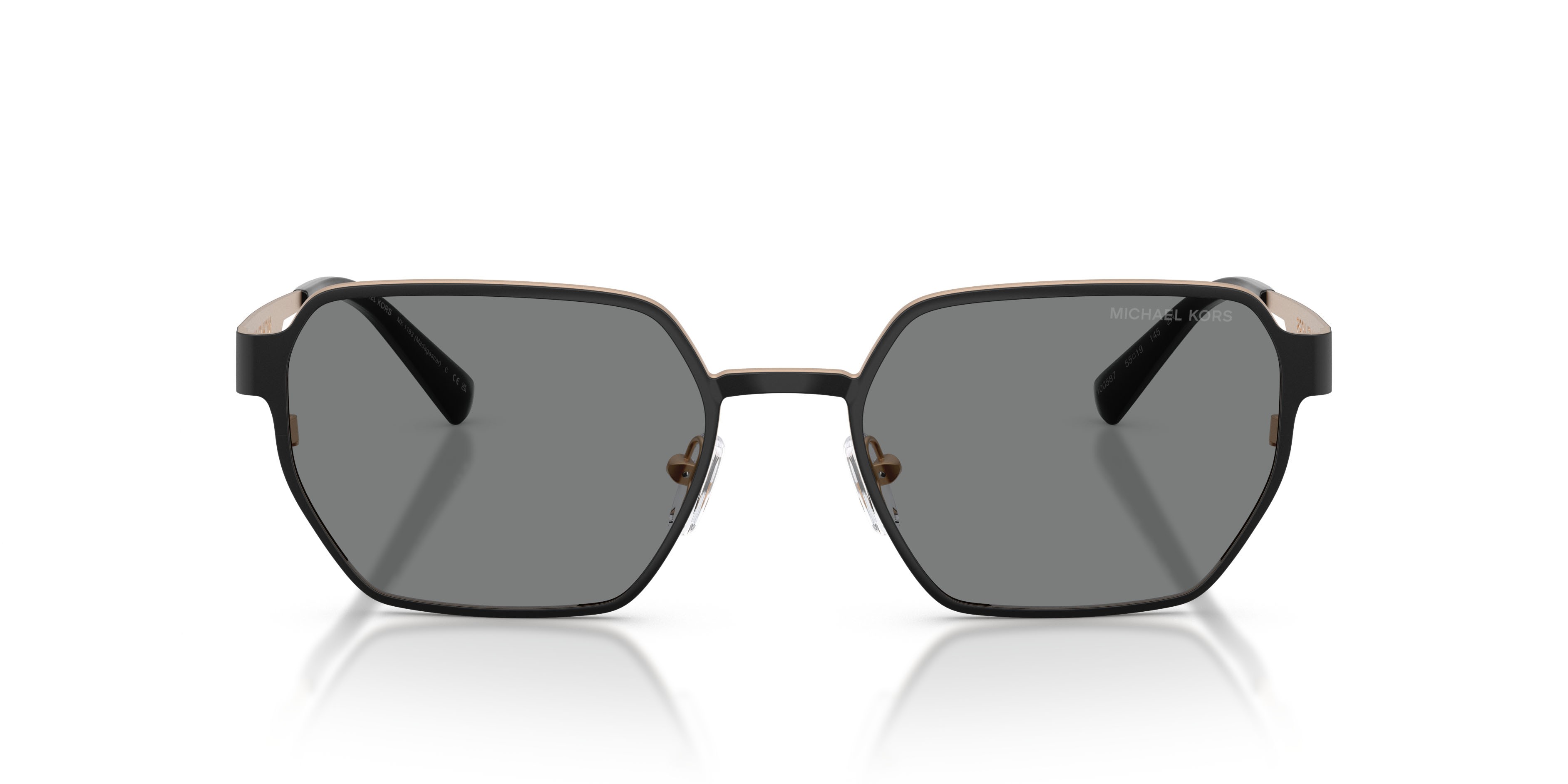 Occhiali da sole Michael Kors Madagascar MK 1183 (100587) colore nero opaco forma irregolare lenti grigio scuro
