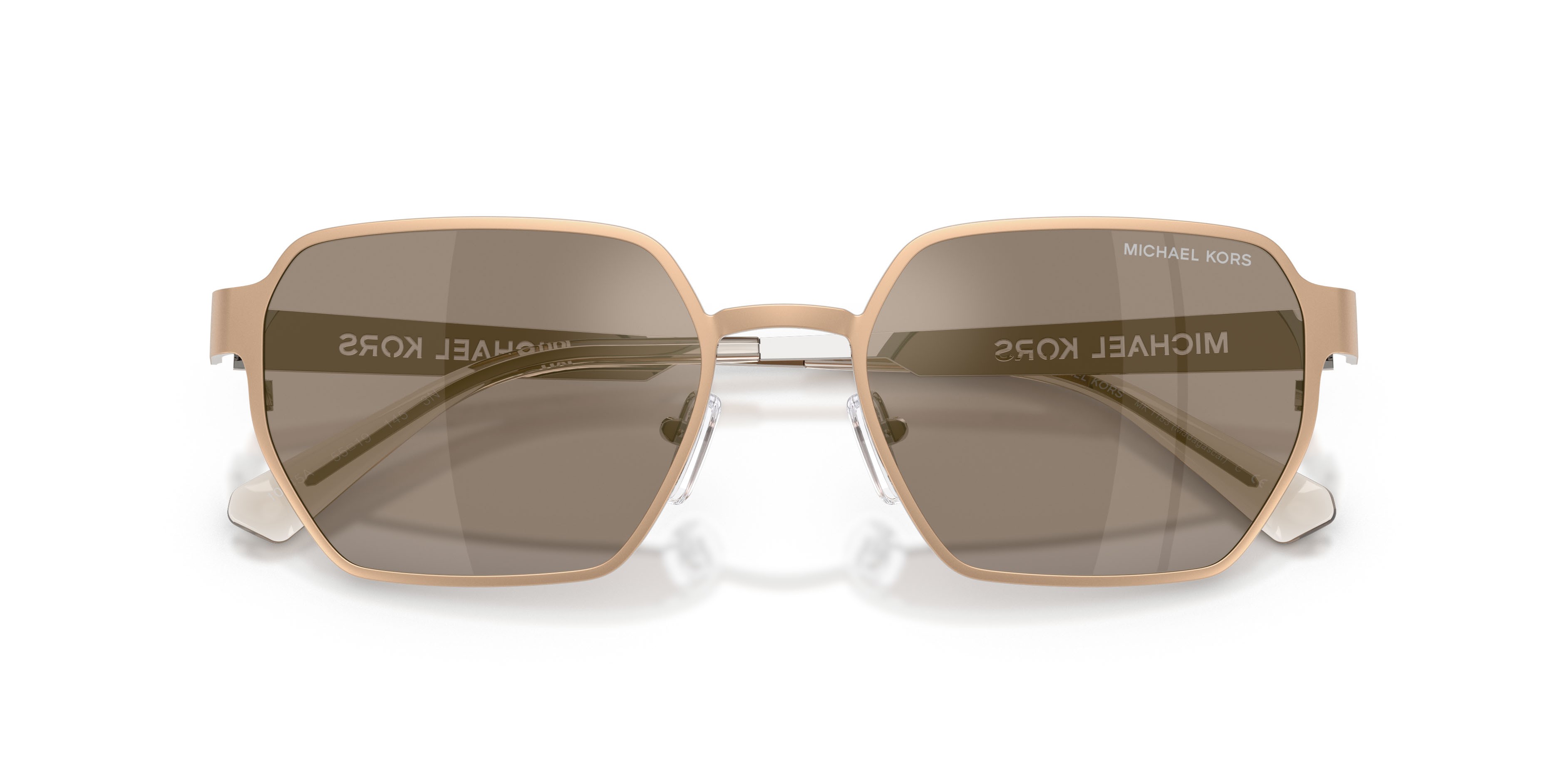 Occhiali da sole Michael Kors Madagascar MK 1183 (10145A) colore oro opaco forma irregolare lenti marrone