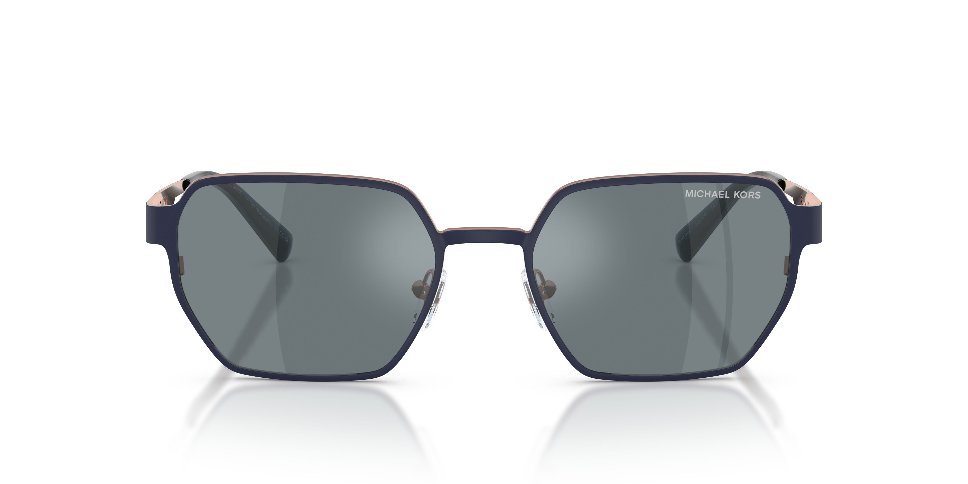 Occhiali da sole Michael Kors Madagascar MK 1183 (12076G) colore blu navy forma irregolare lenti grigio