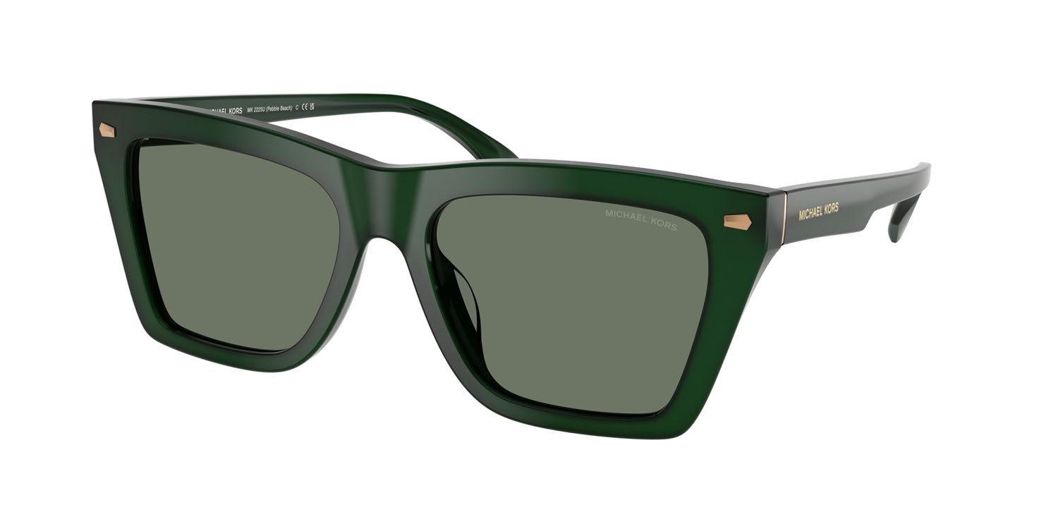 Occhiali da sole Michael Kors Pebble Beach MK 2225U (40083H) colore verde oliva tinta unita forma quadrato lenti verde tinta unita