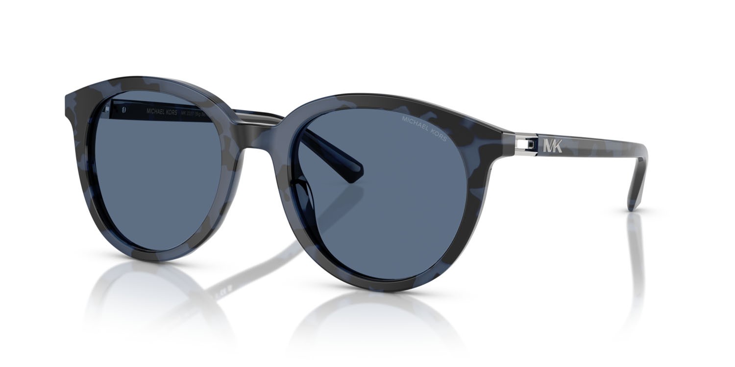 Occhiali da sole Michael Kors Big Bend MK 2227 (333380) colore blu tartarugato forma rotondo lenti blu tinta unita