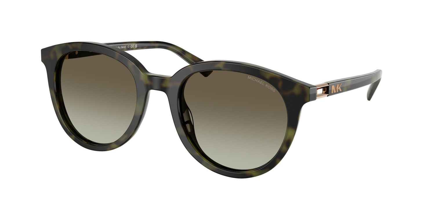 Occhiali da sole Michael Kors Big Bend MK 2227 (39433M) colore verde oliva tartarugato forma rotondo lenti verde oliva sfumato