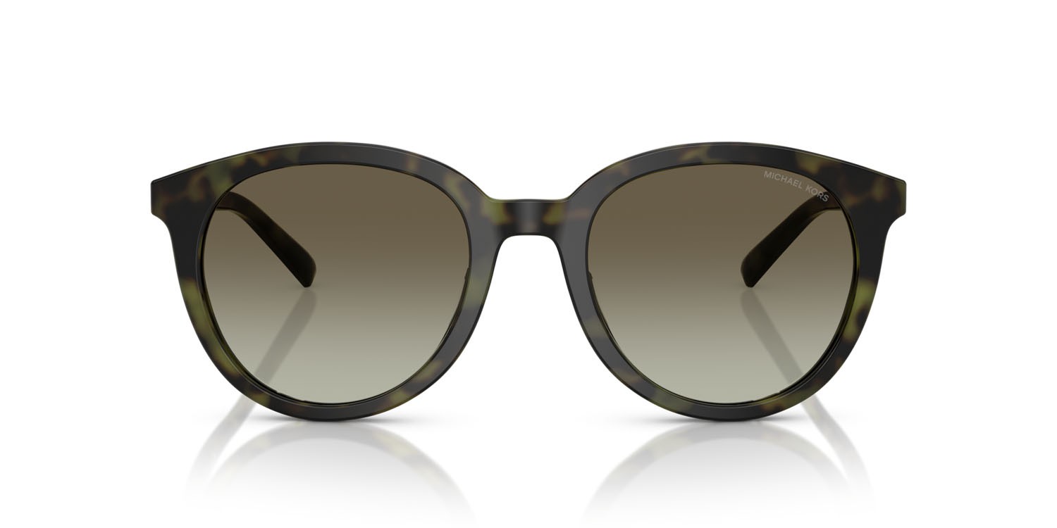 Occhiali da sole Michael Kors Big Bend MK 2227 (39433M) colore verde oliva tartarugato forma rotondo lenti verde oliva sfumato